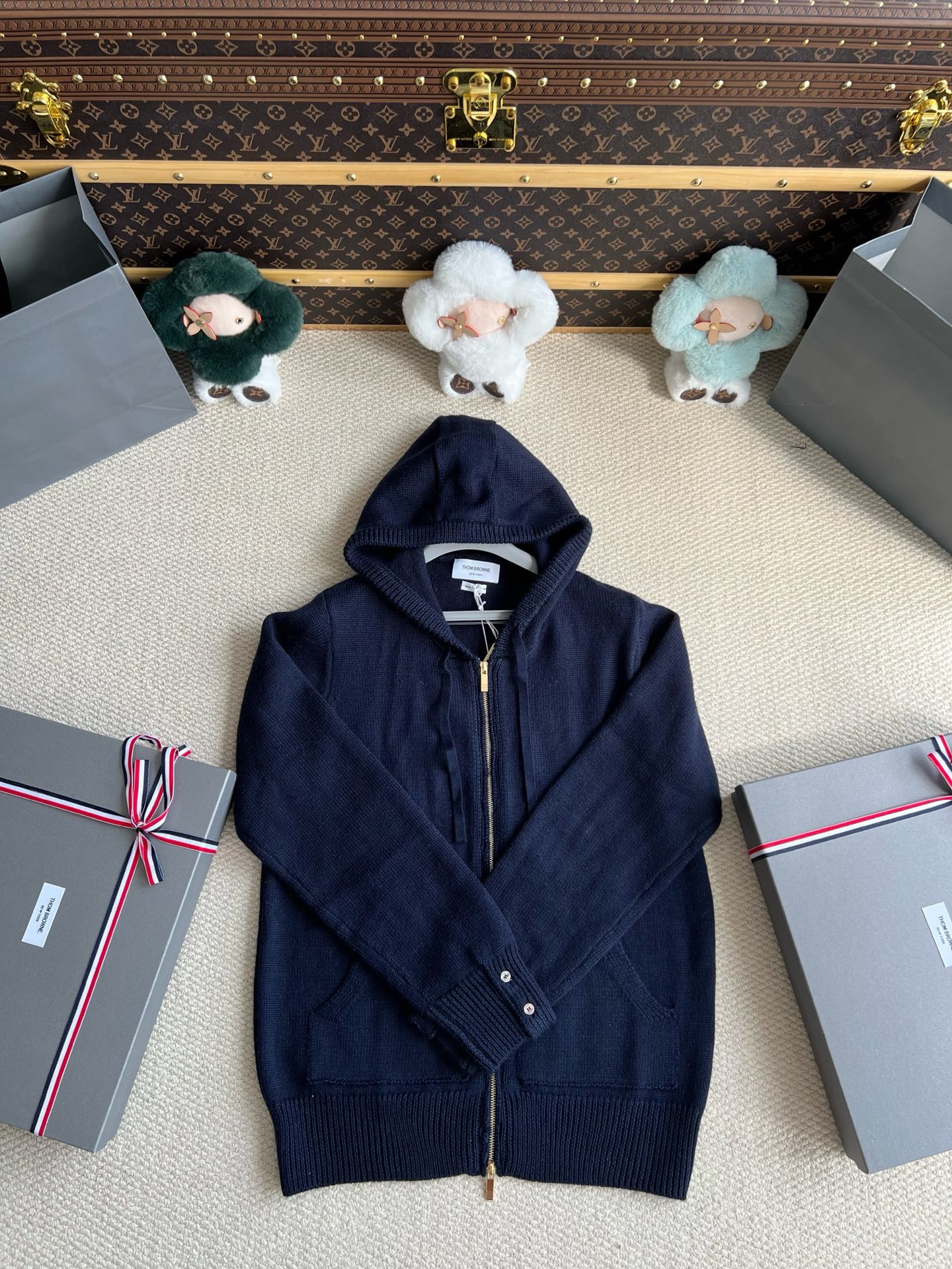 Skeletal-Motif Knit Zip Hoodie — product photograph