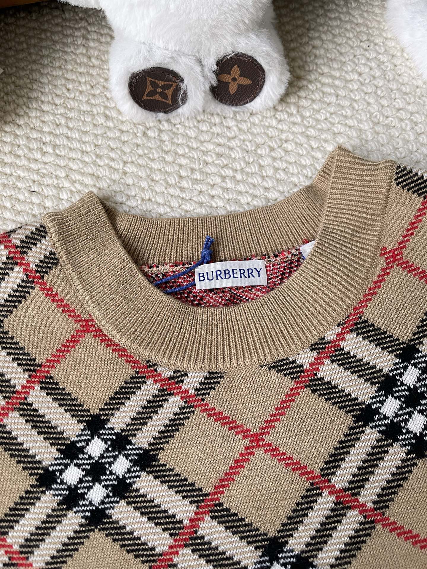 Diagonal-Check Crewneck Sweater — product photograph