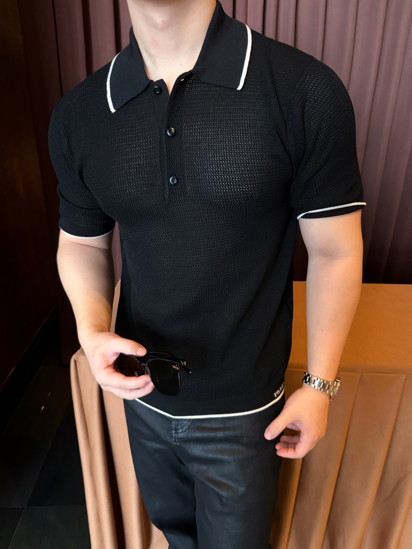 Contrast-Edge Knit Polo — product photograph