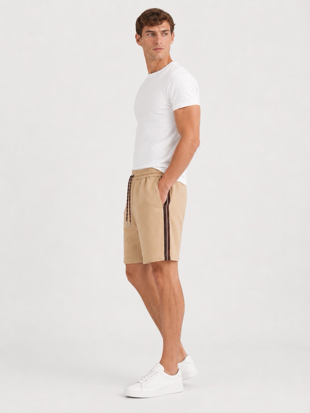 Side-Stripe Drawstring Shorts — product photograph