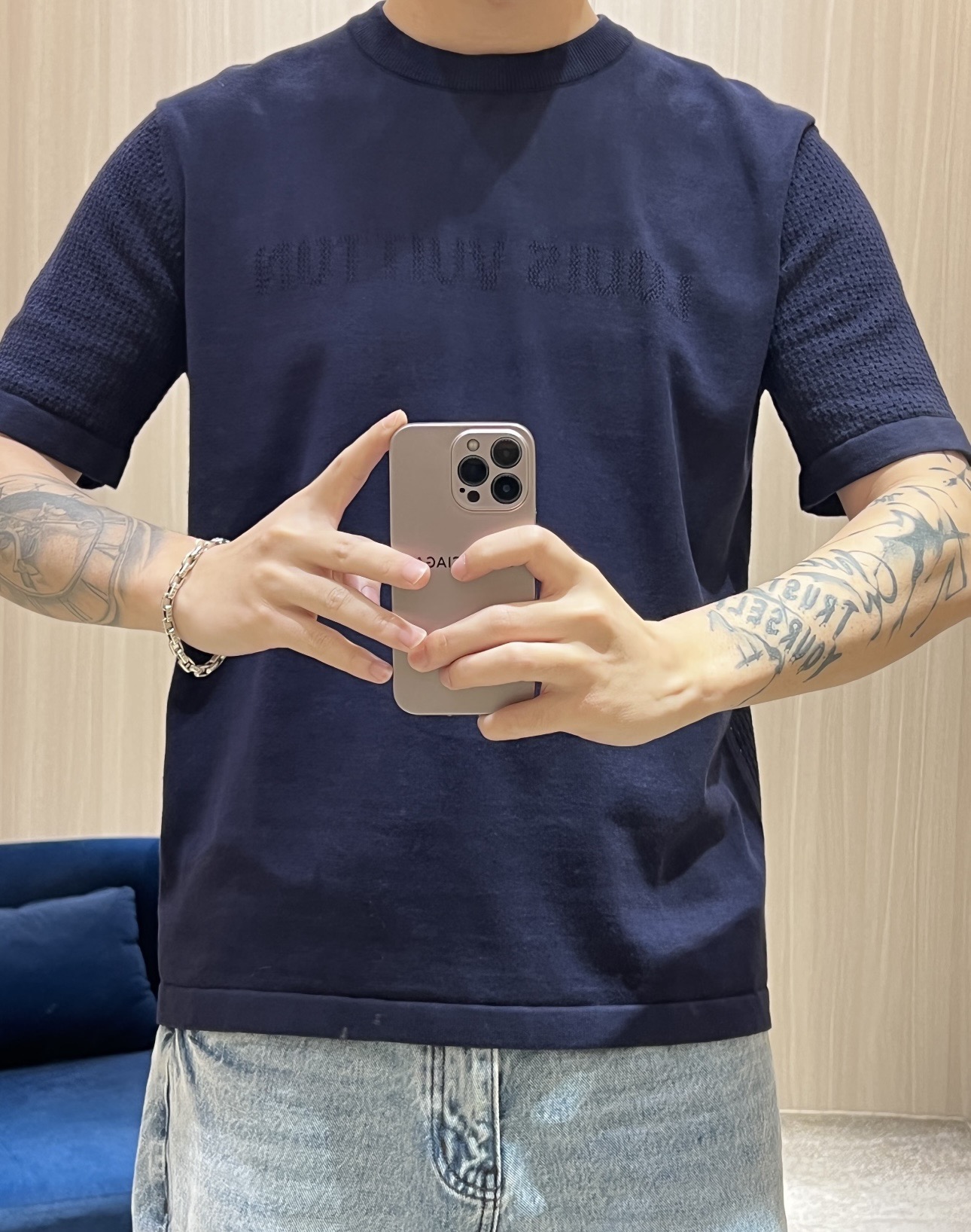 Tonal Wordmark Short-Sleeve Knit Top — product photograph