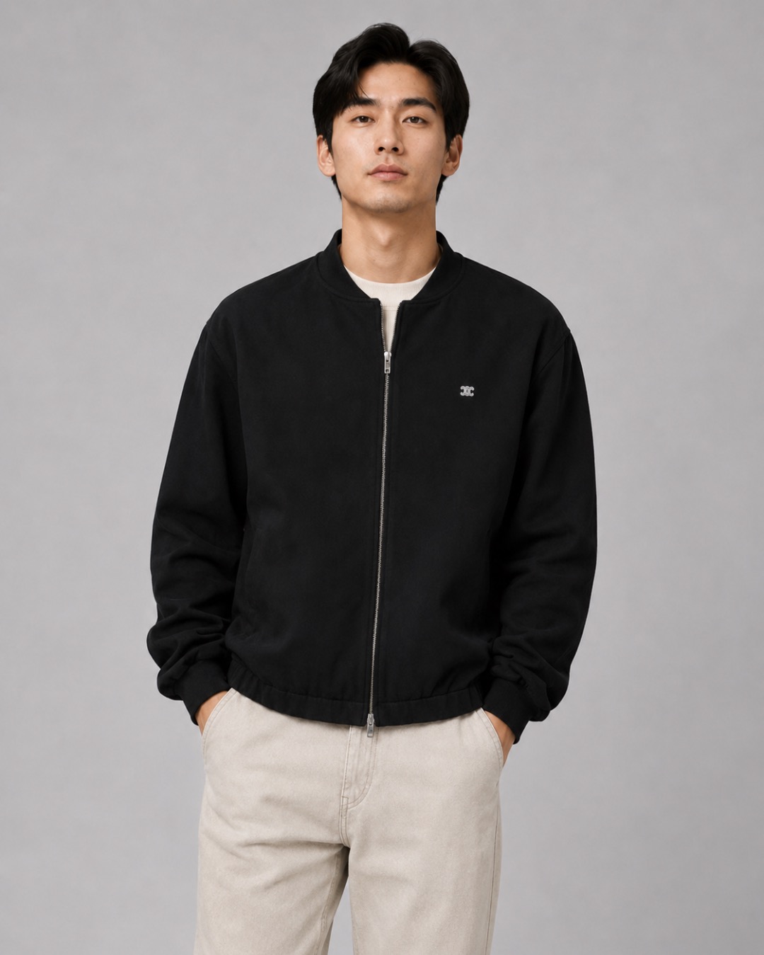 Small-Emblem Zip Cardigan — product photograph