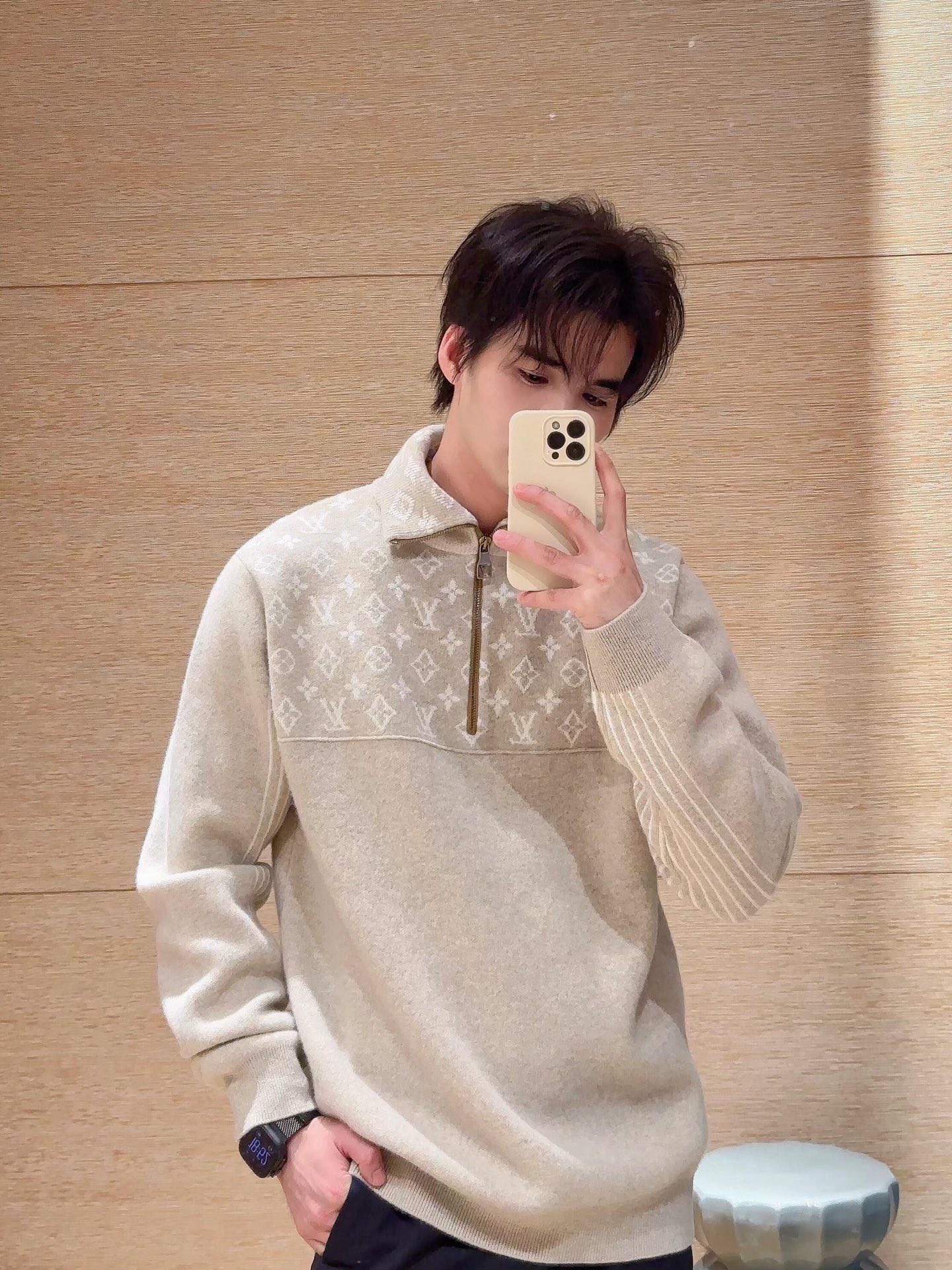 Monogram-Yoke Half-Zip Sweater — product photograph