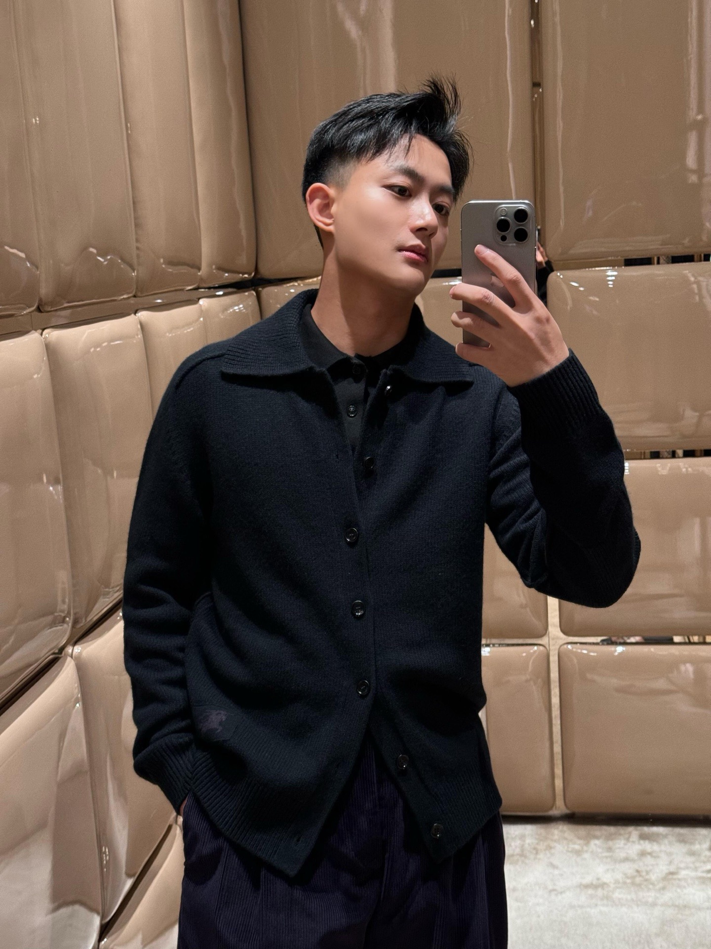 Plain Collared Button Cardigan — product photograph