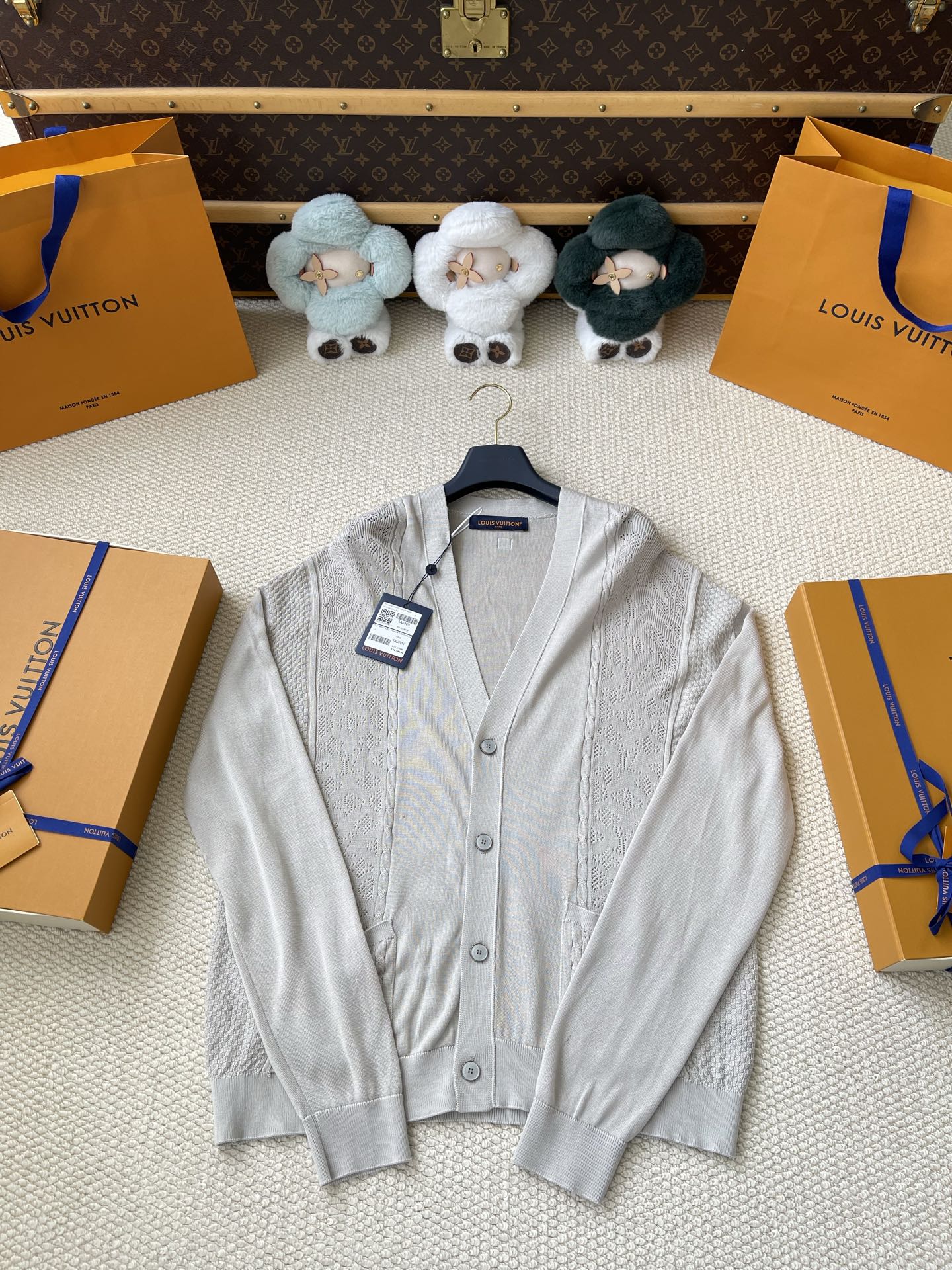 Textured Monogram V-Neck Cardigan — product photograph