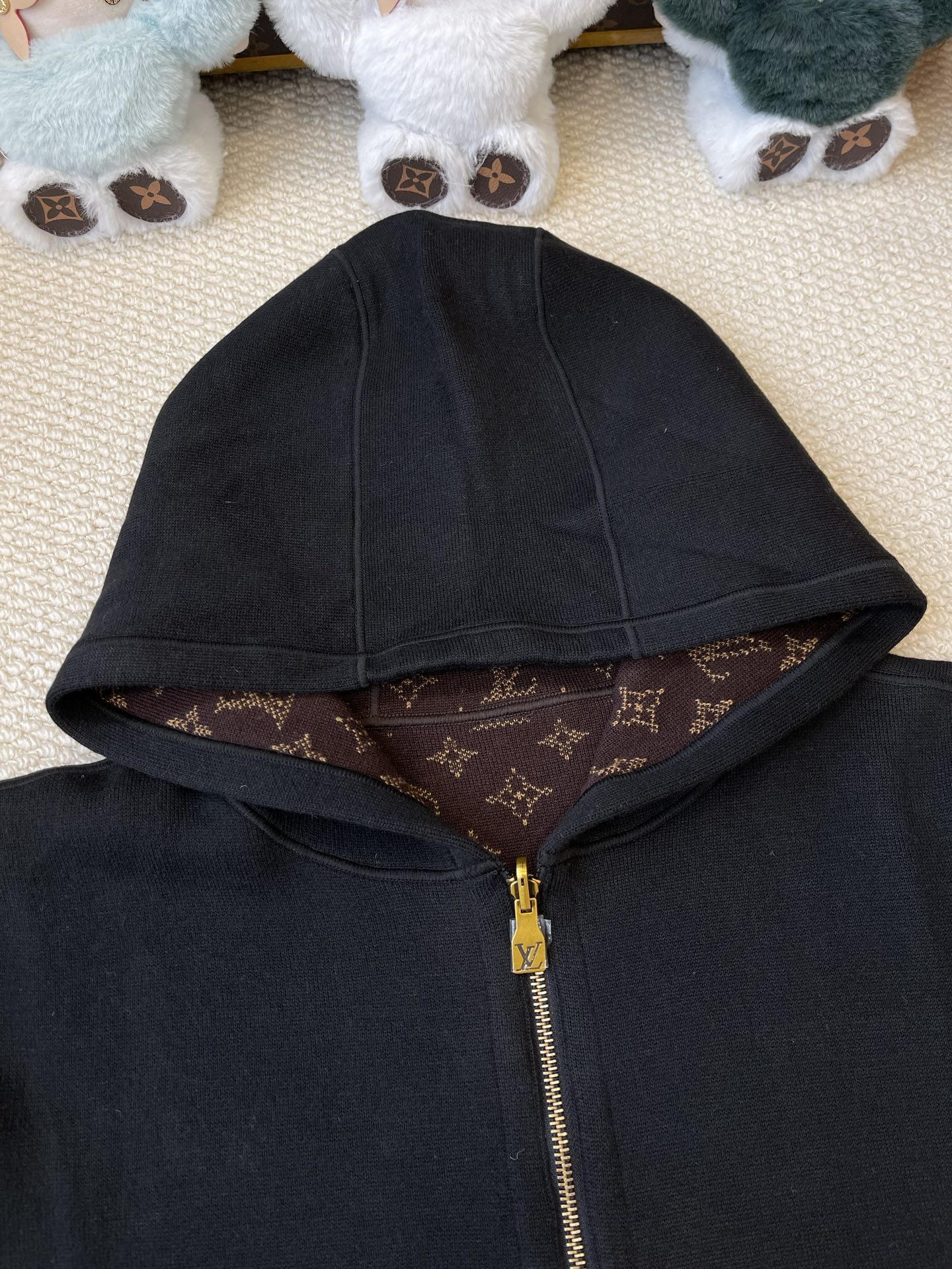 Brown Monogram-Lined Zip Hoodie — product photograph