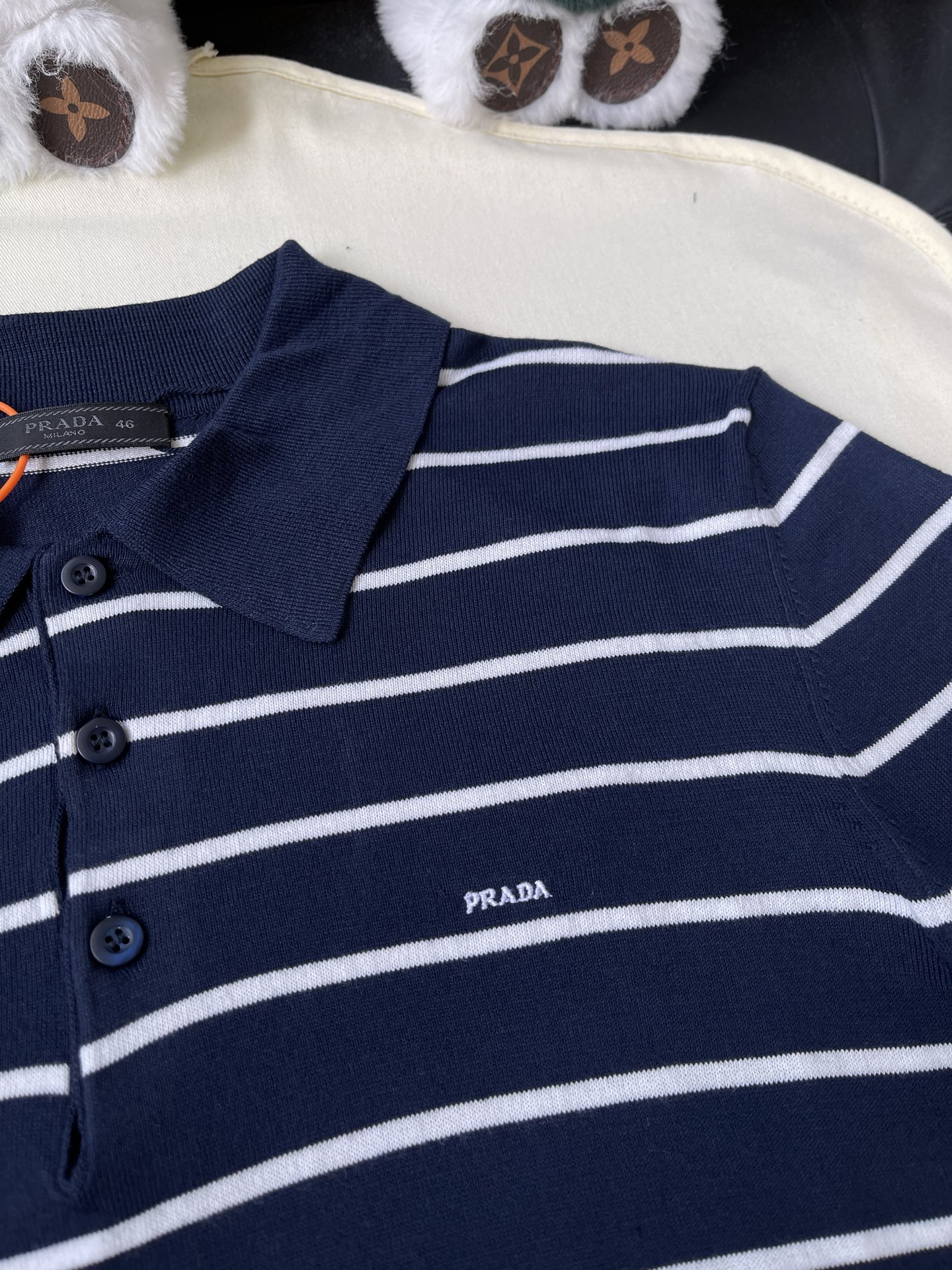 Fine-Stripe Short-Sleeve Polo — product photograph