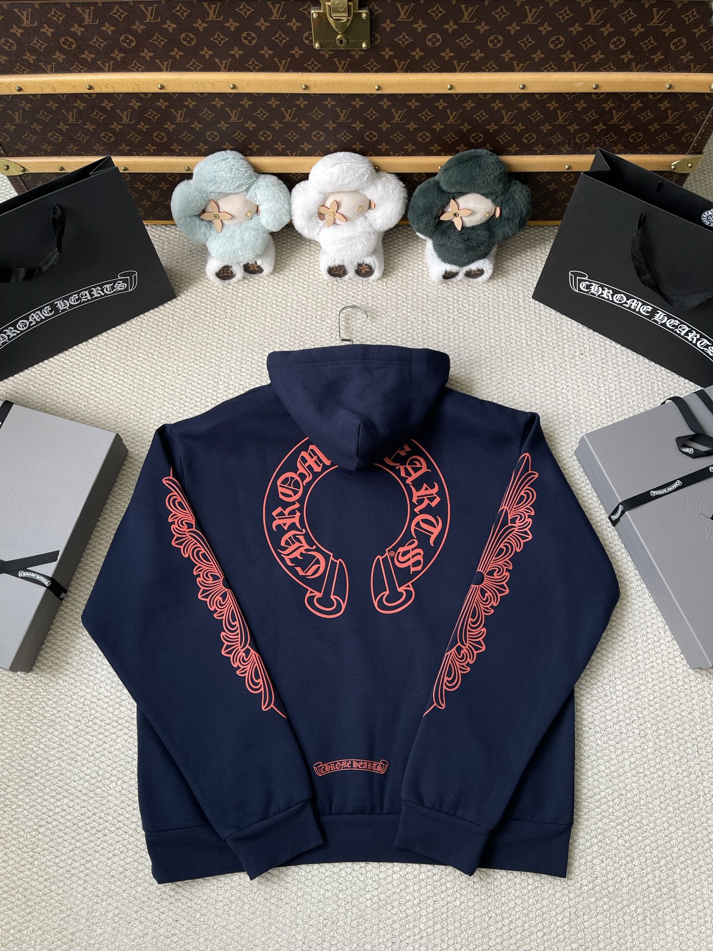 Red-Horseshoe Navy Zip Hoodie — product photograph
