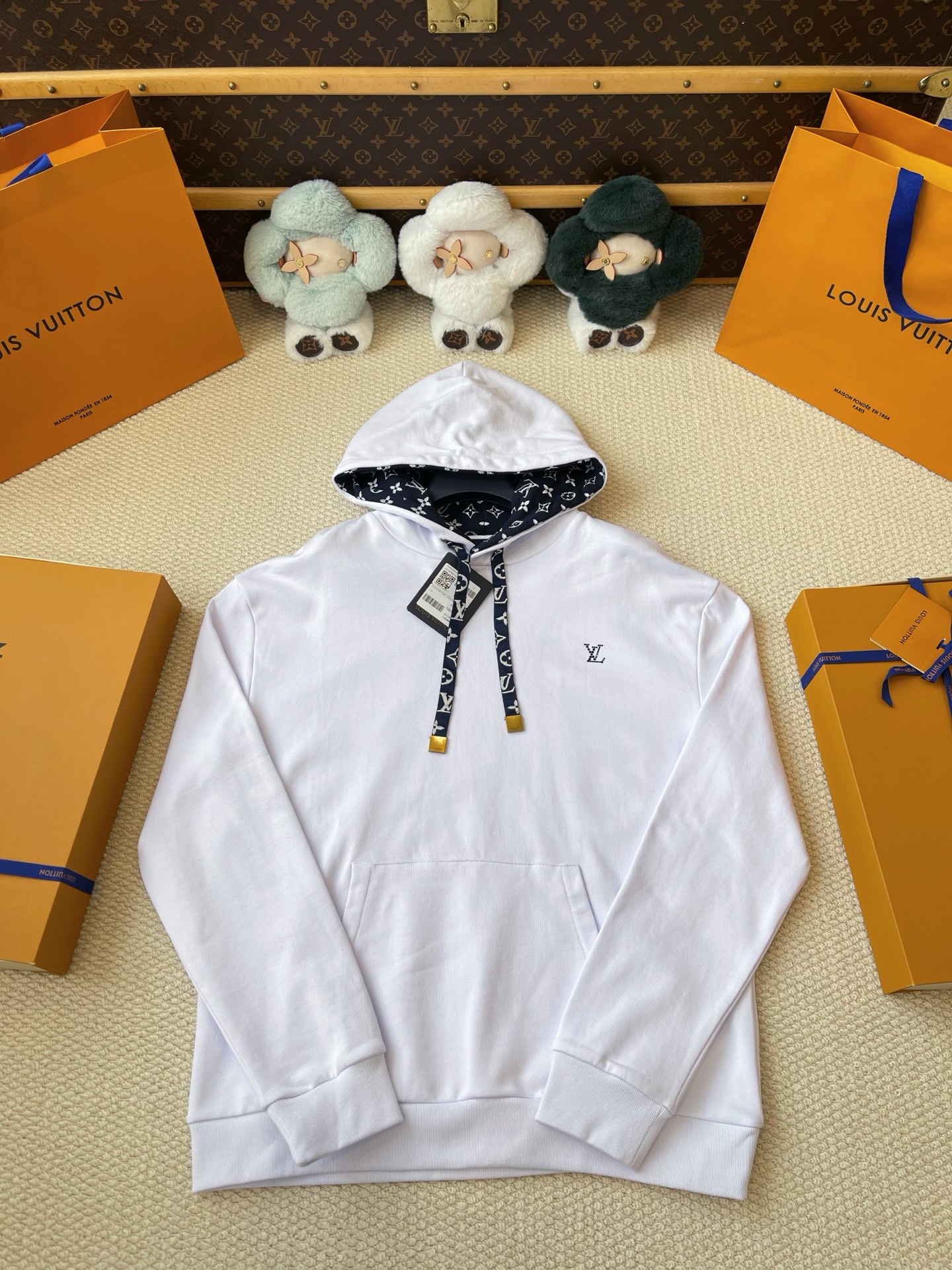 Monogram-Lined Drawstring Hoodie — product photograph