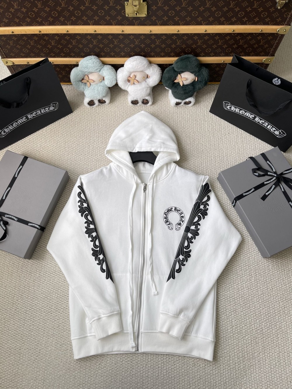 White Horseshoe Zip Hoodie — product photograph
