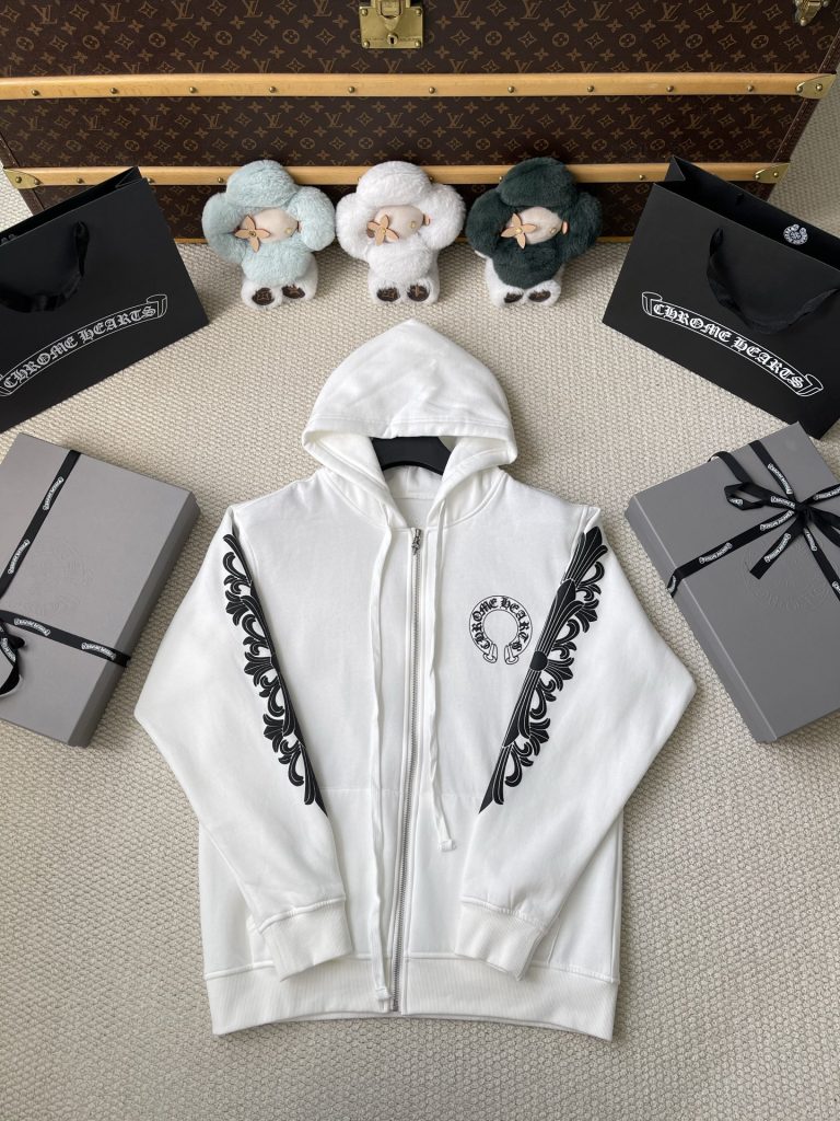 White Horseshoe Zip Hoodie — product photograph