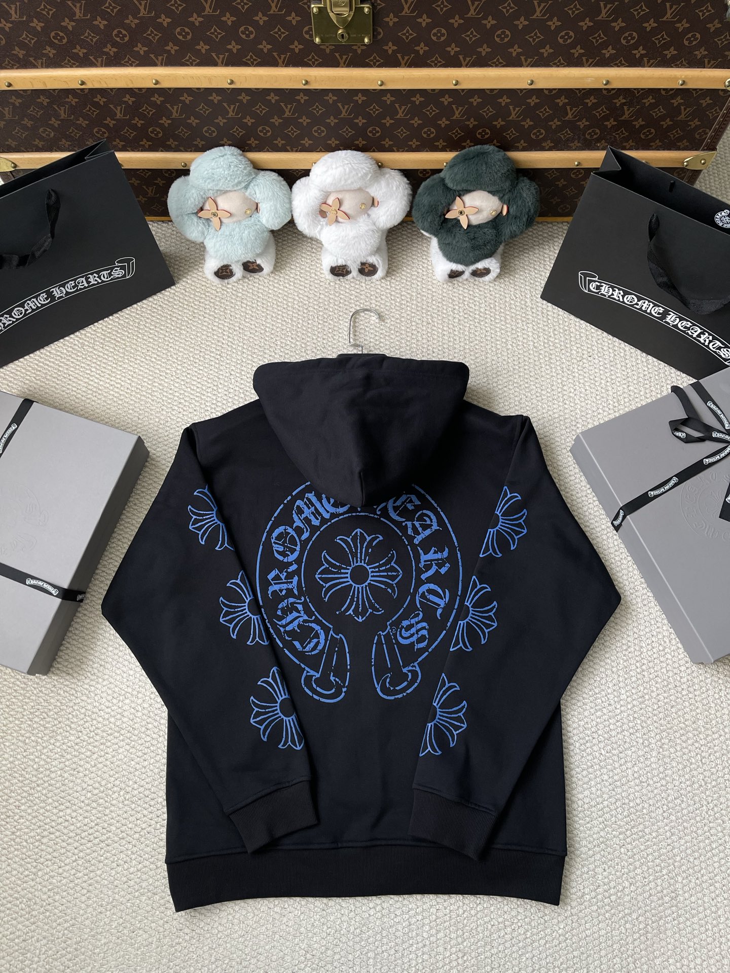 Blue-Floral Zip Hoodie — product photograph