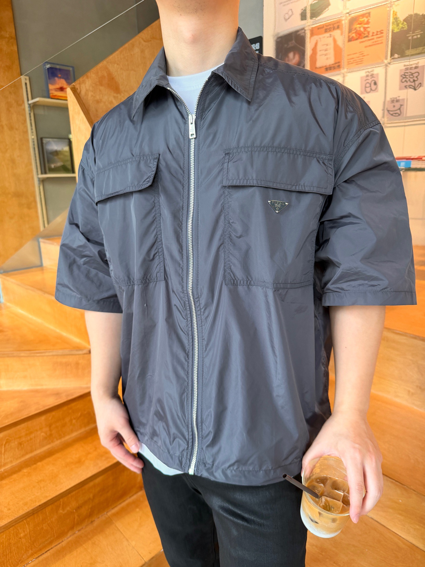 Twin-Pocket Zip Short-Sleeve Shirt — product photograph