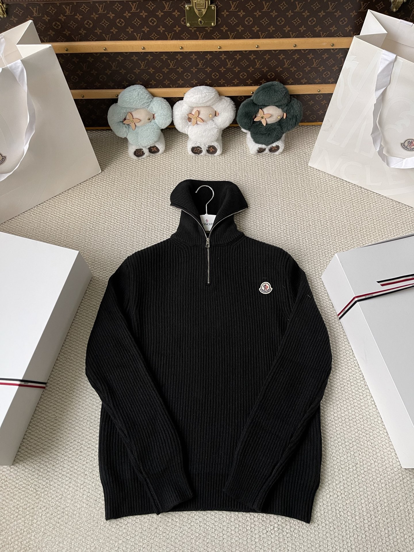 Ribbed Badge Quarter-Zip Sweater — product photograph