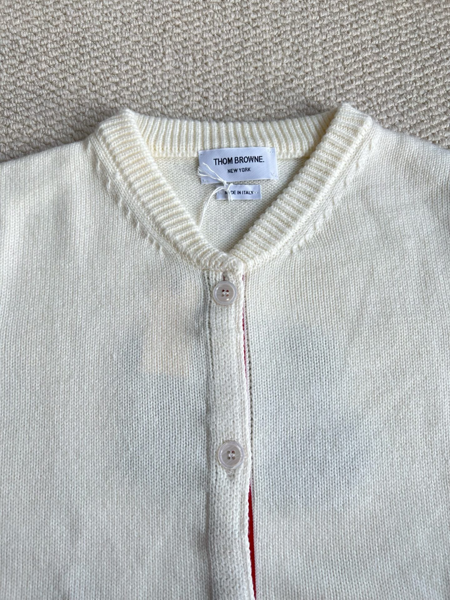 Bear-Back Four-Bar Crewneck Cardigan — product photograph