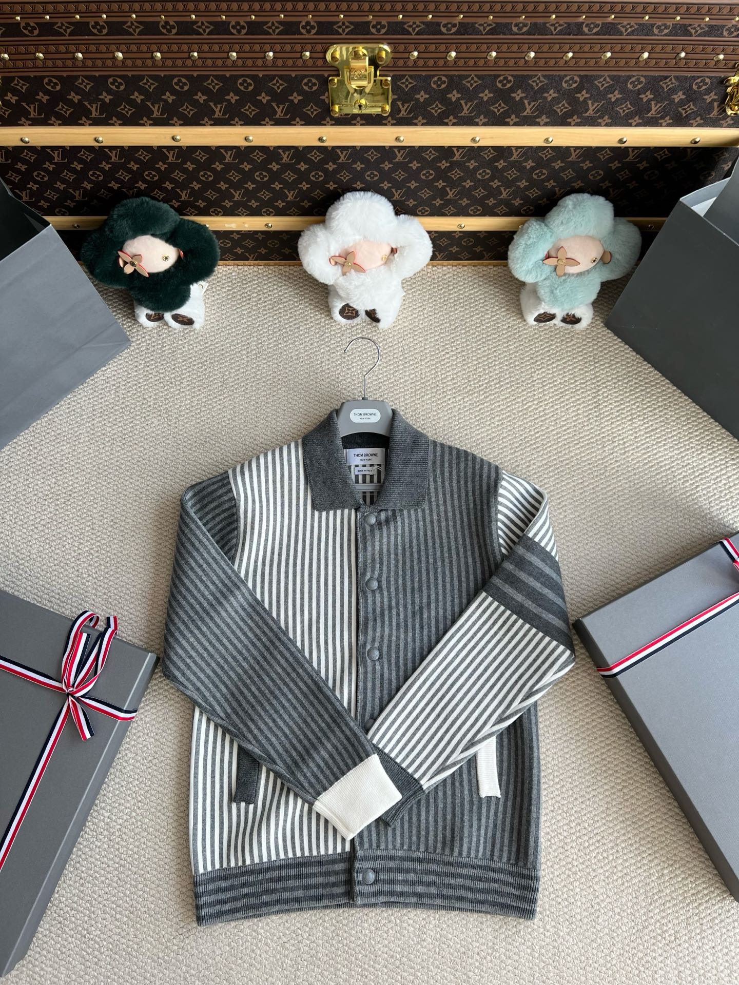 Vertical-Stripe Collared Cardigan — product photograph