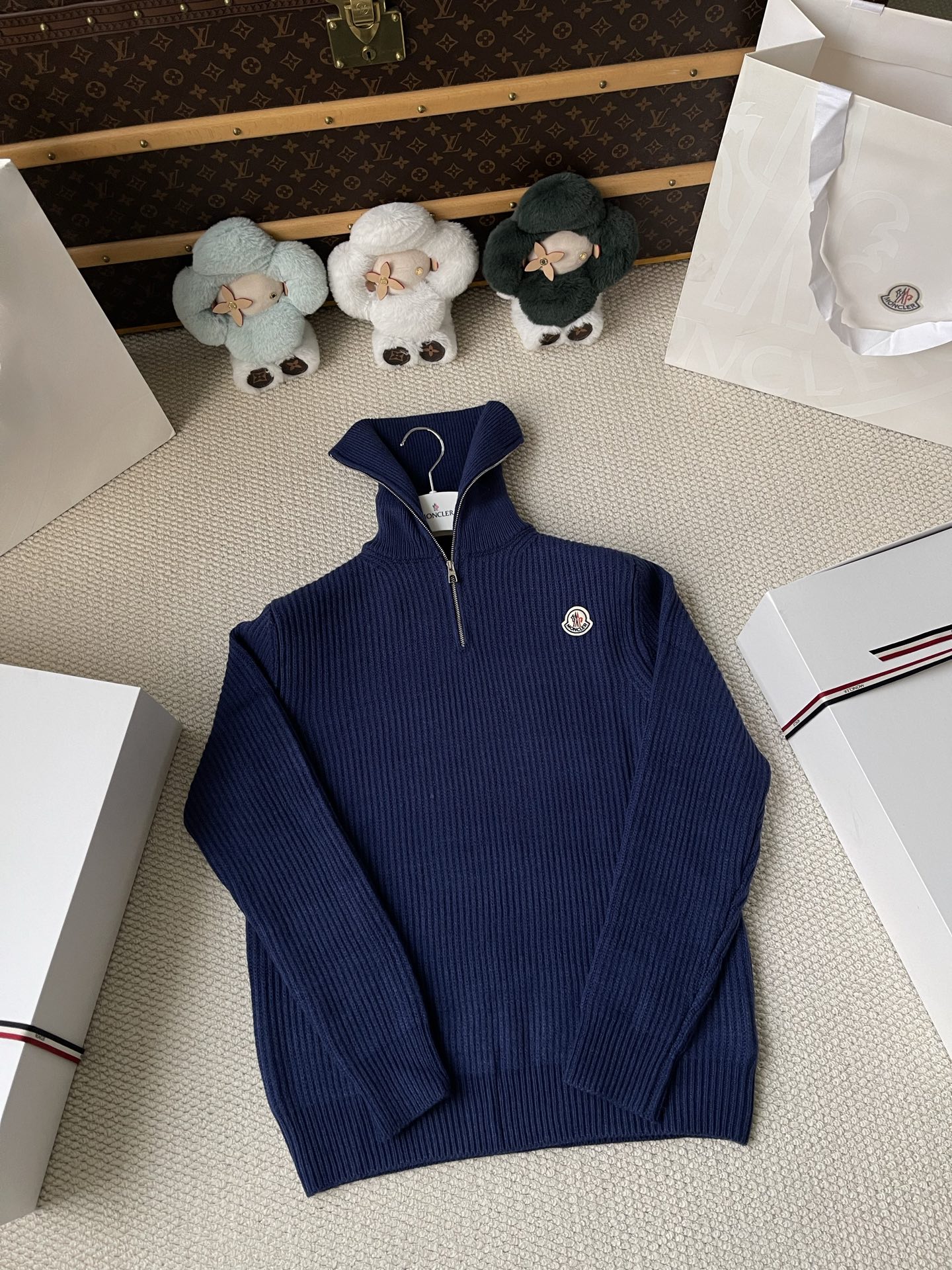 Ribbed Badge Quarter-Zip Sweater — product photograph