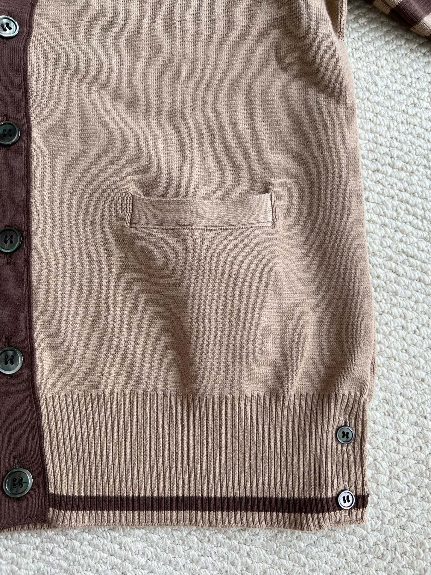 Contrast-Trim Four-Bar V-Neck Cardigan — product photograph