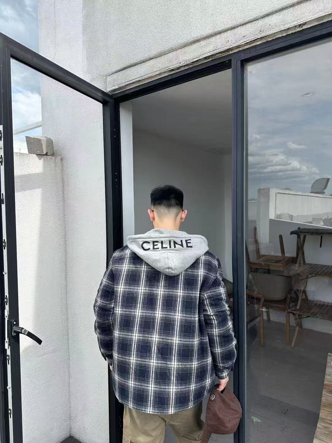 Logo-Hood Check Overshirt — product photograph