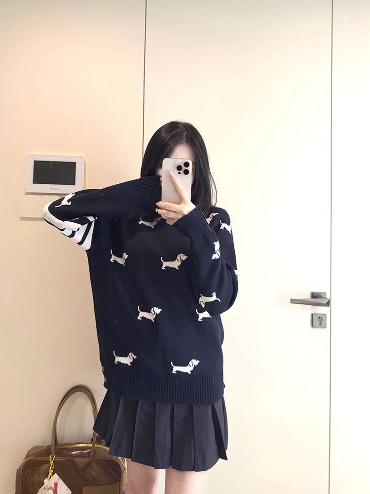 Allover Dog-Motif Four-Bar Sweater — product photograph