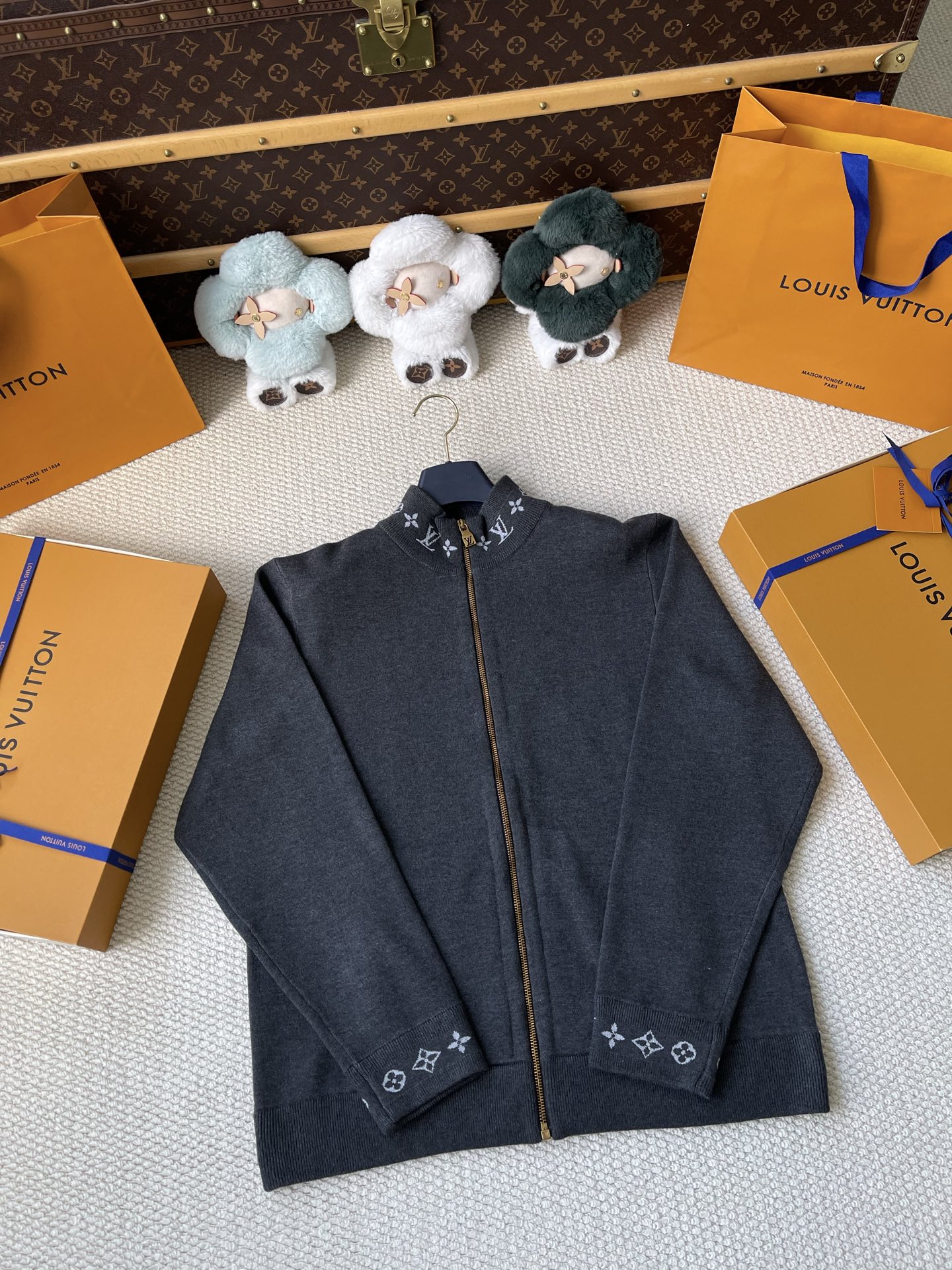 Monogram-Collar Zip-Up Cardigan — product photograph