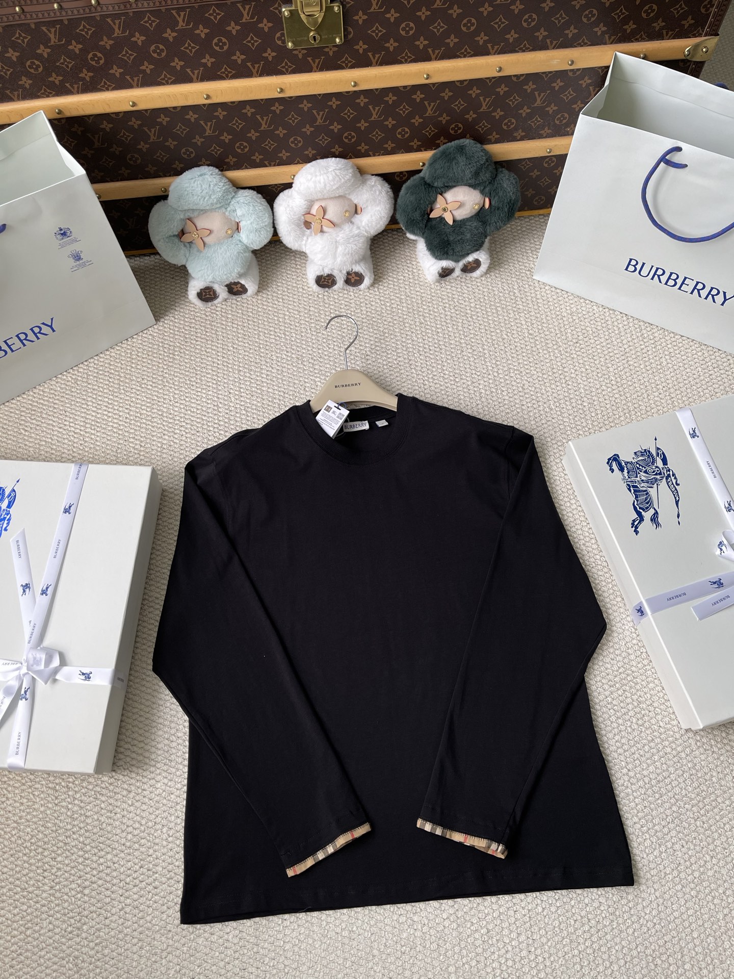 Check-Cuff Long-Sleeve Top — product photograph