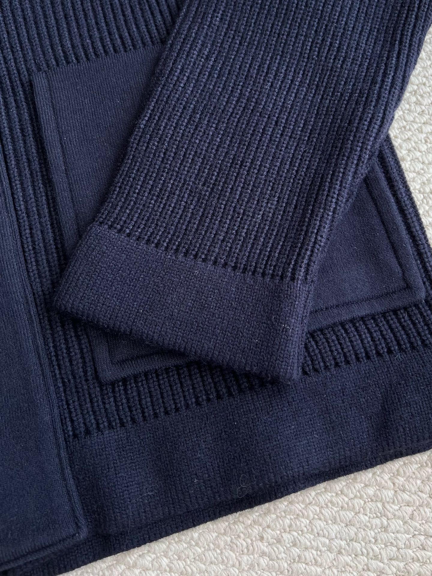 Four-Bar Hooded Knit Jacket — product photograph