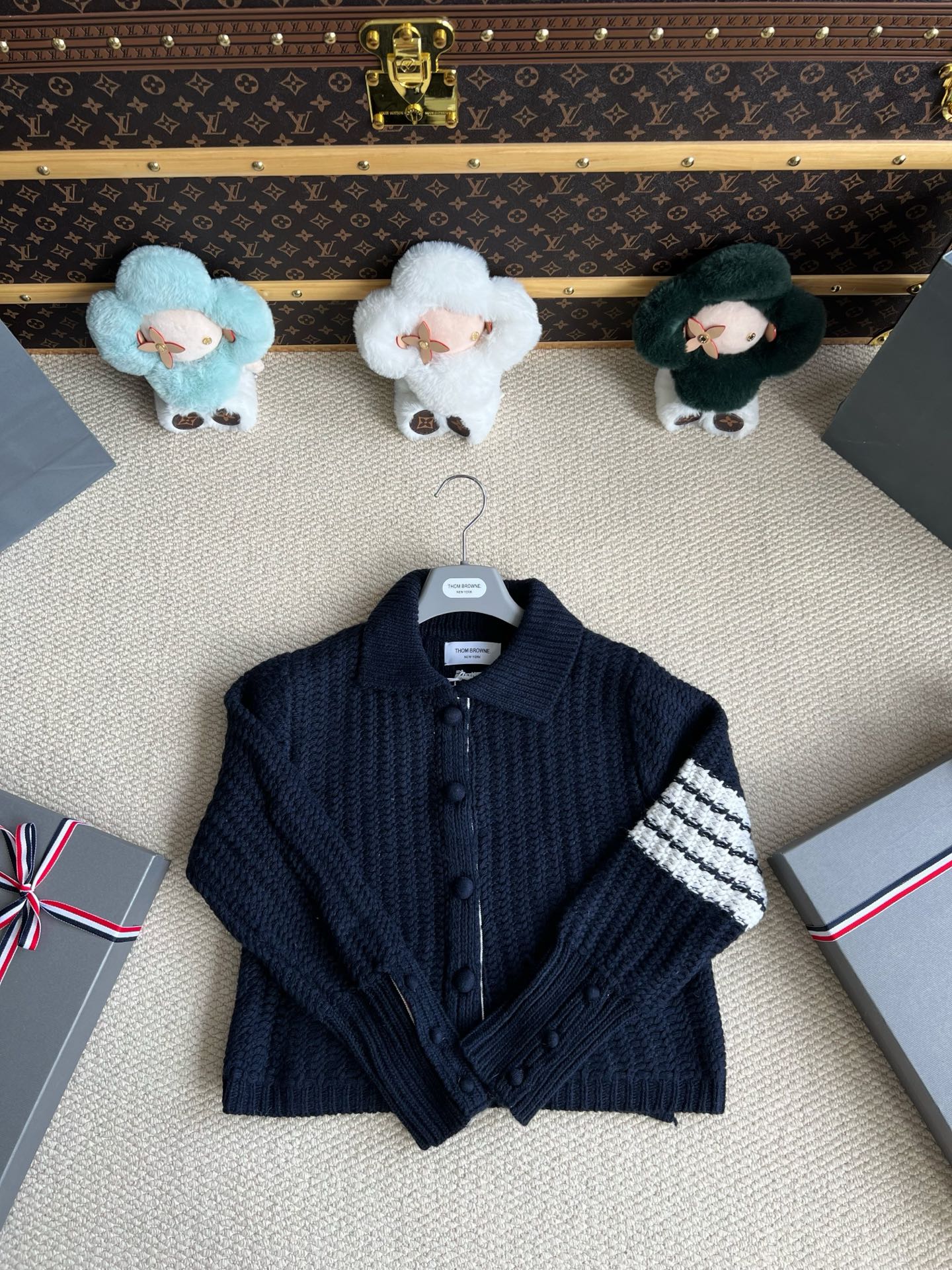 Chunky-Knit Four-Bar Collared Cardigan — product photograph
