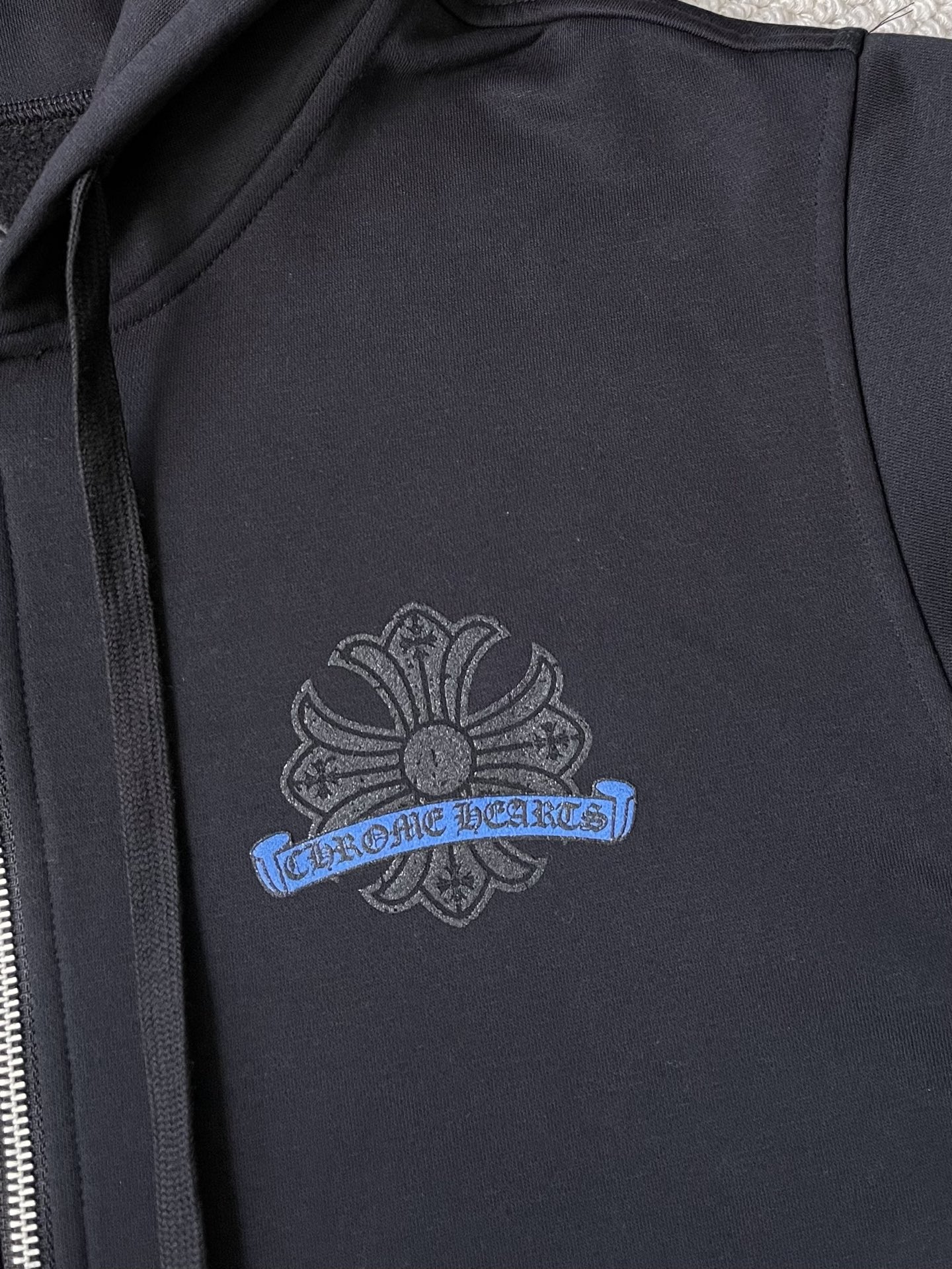 Blue-Floral Zip Hoodie — product photograph