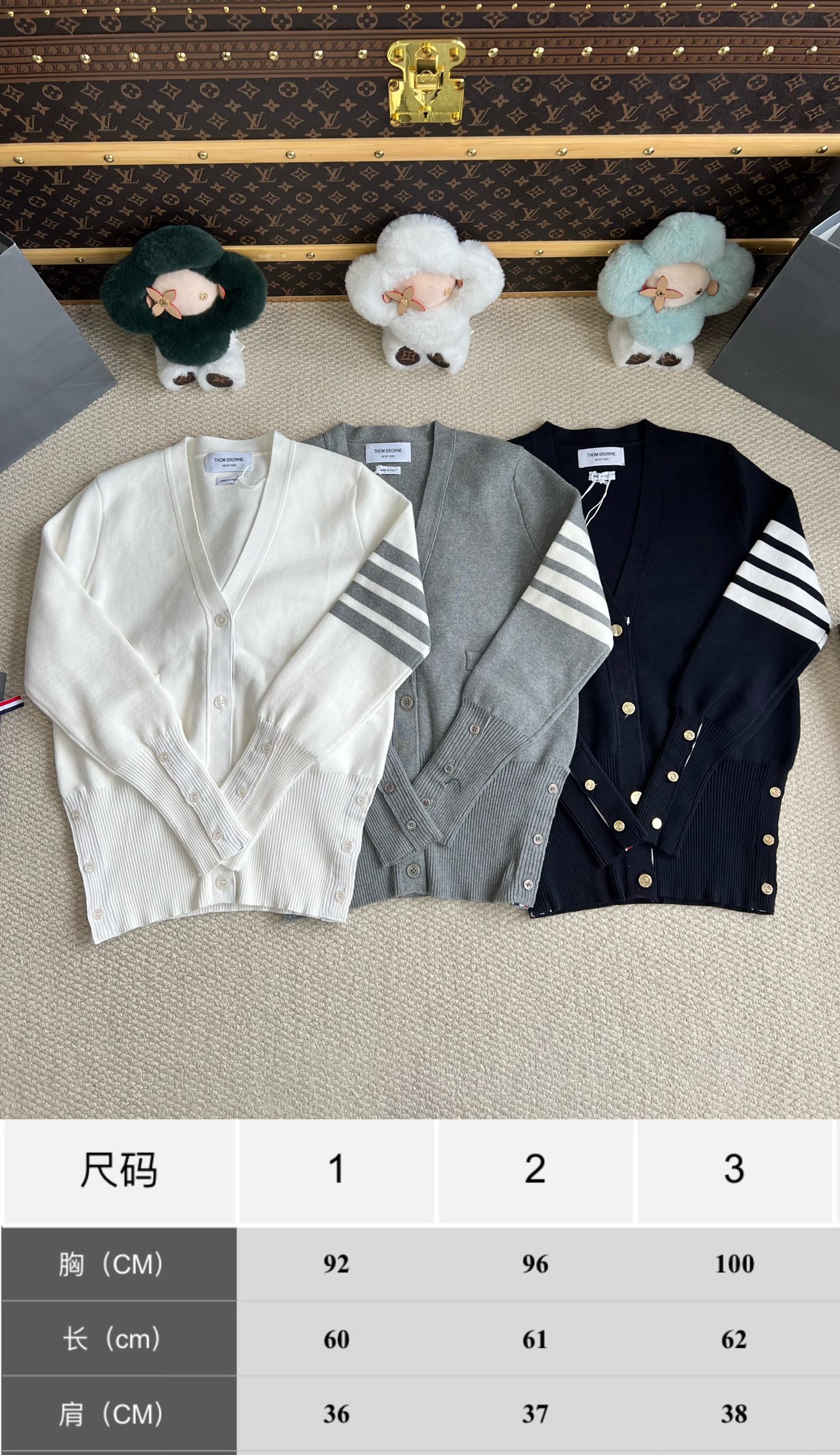 Four-Bar V-Neck Cardigan with Button Cuffs — product photograph