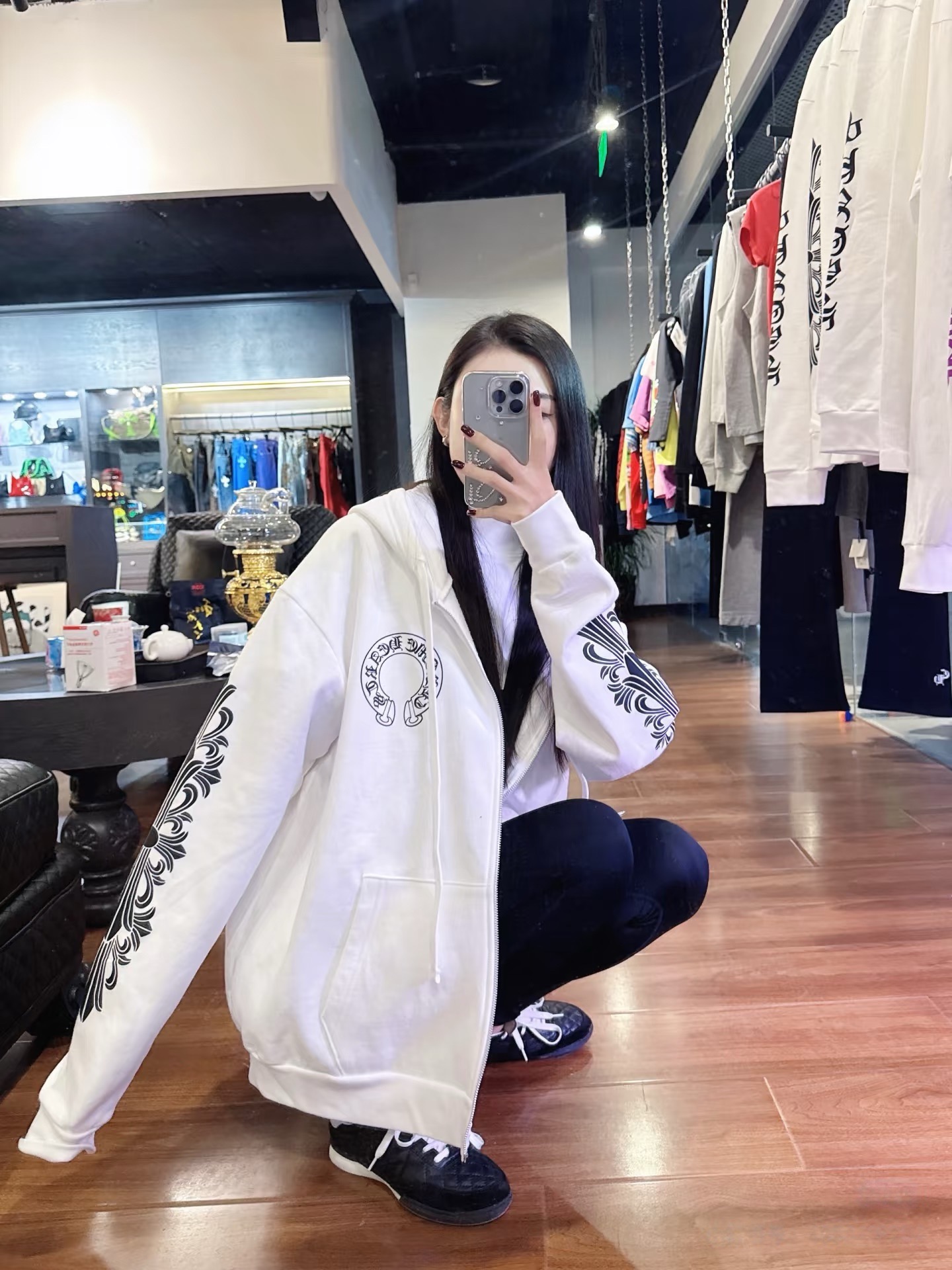 White Horseshoe Zip Hoodie — product photograph