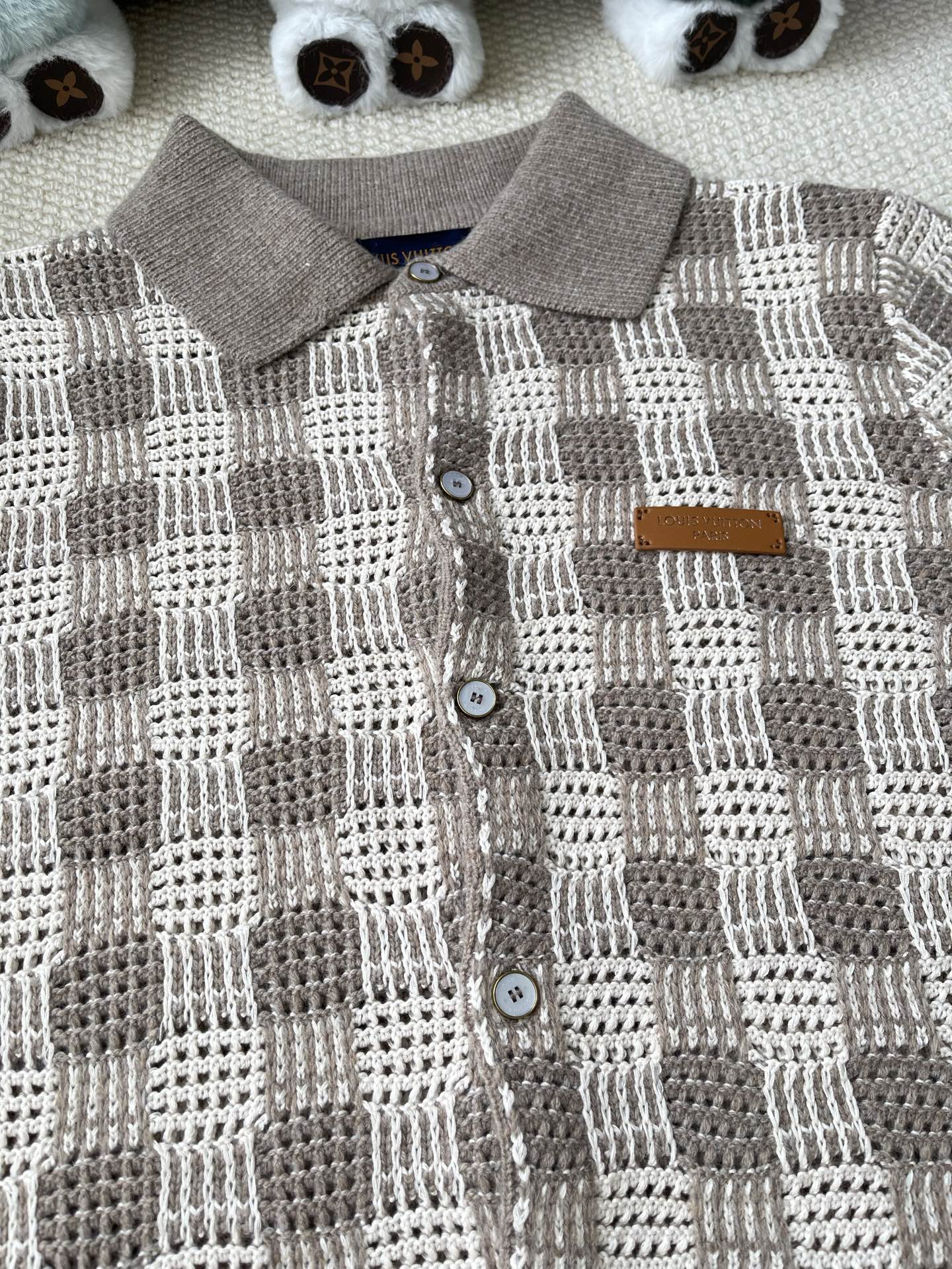 Openwork Check Long-Sleeve Polo — product photograph