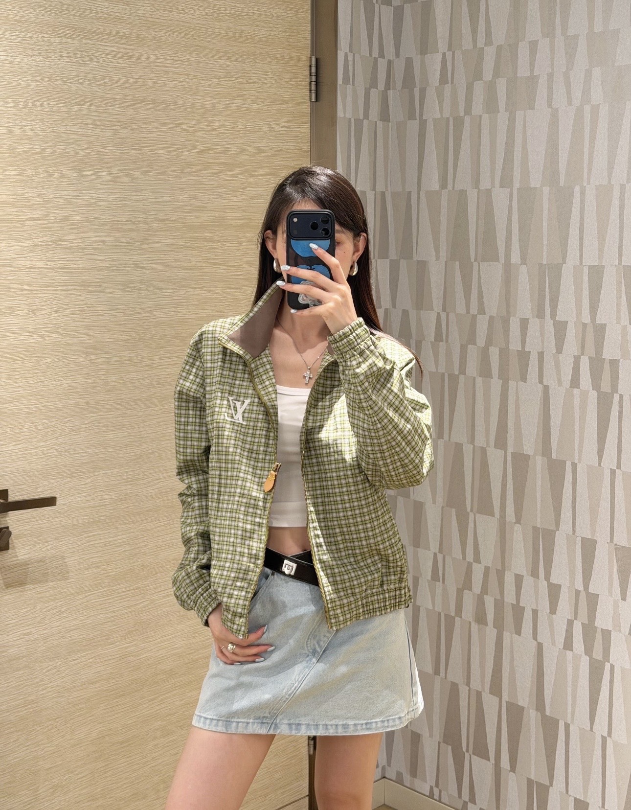 Gingham Zip Windbreaker — product photograph