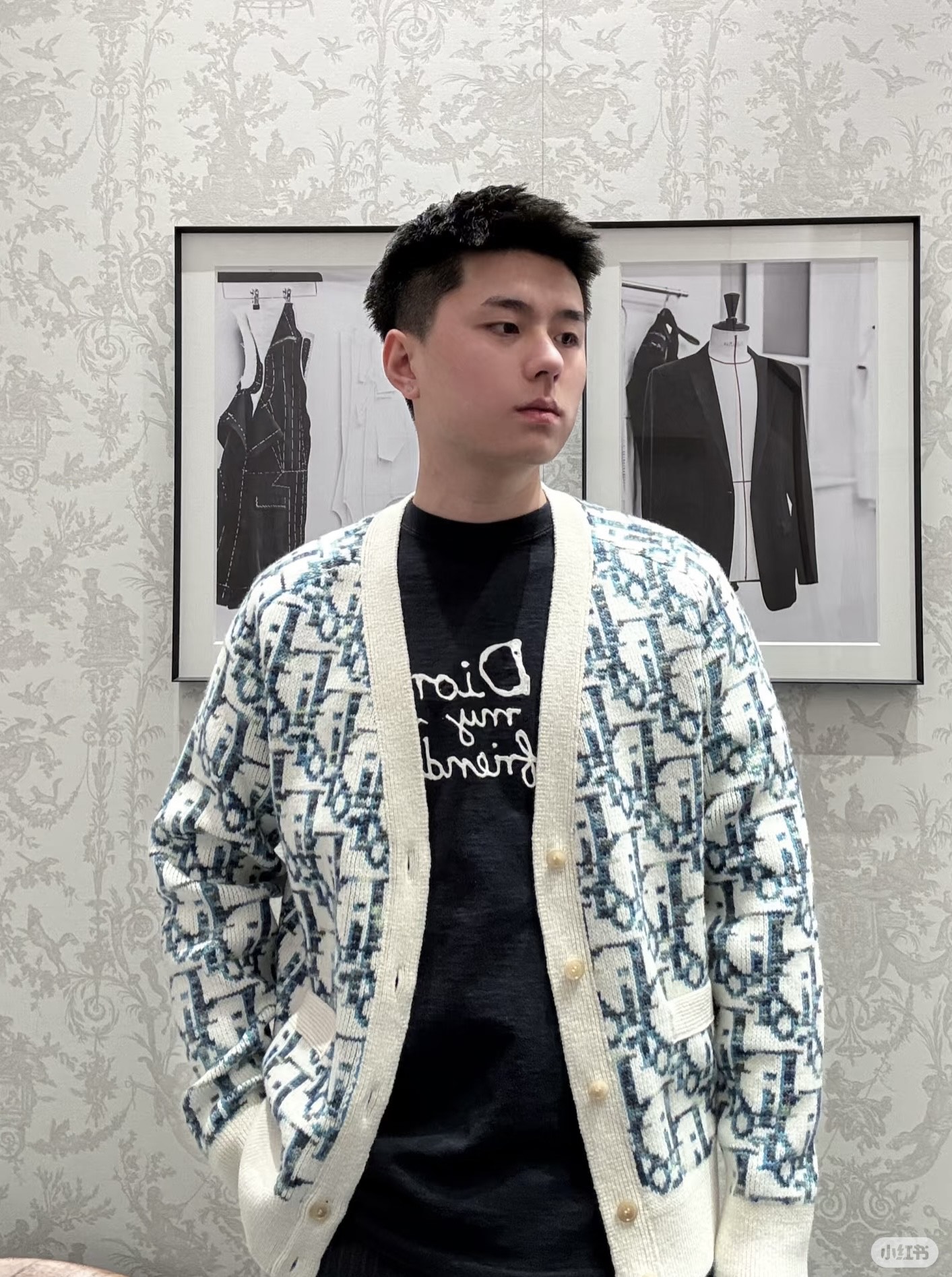 Contrast-Trim Oblique V-Neck Cardigan — product photograph