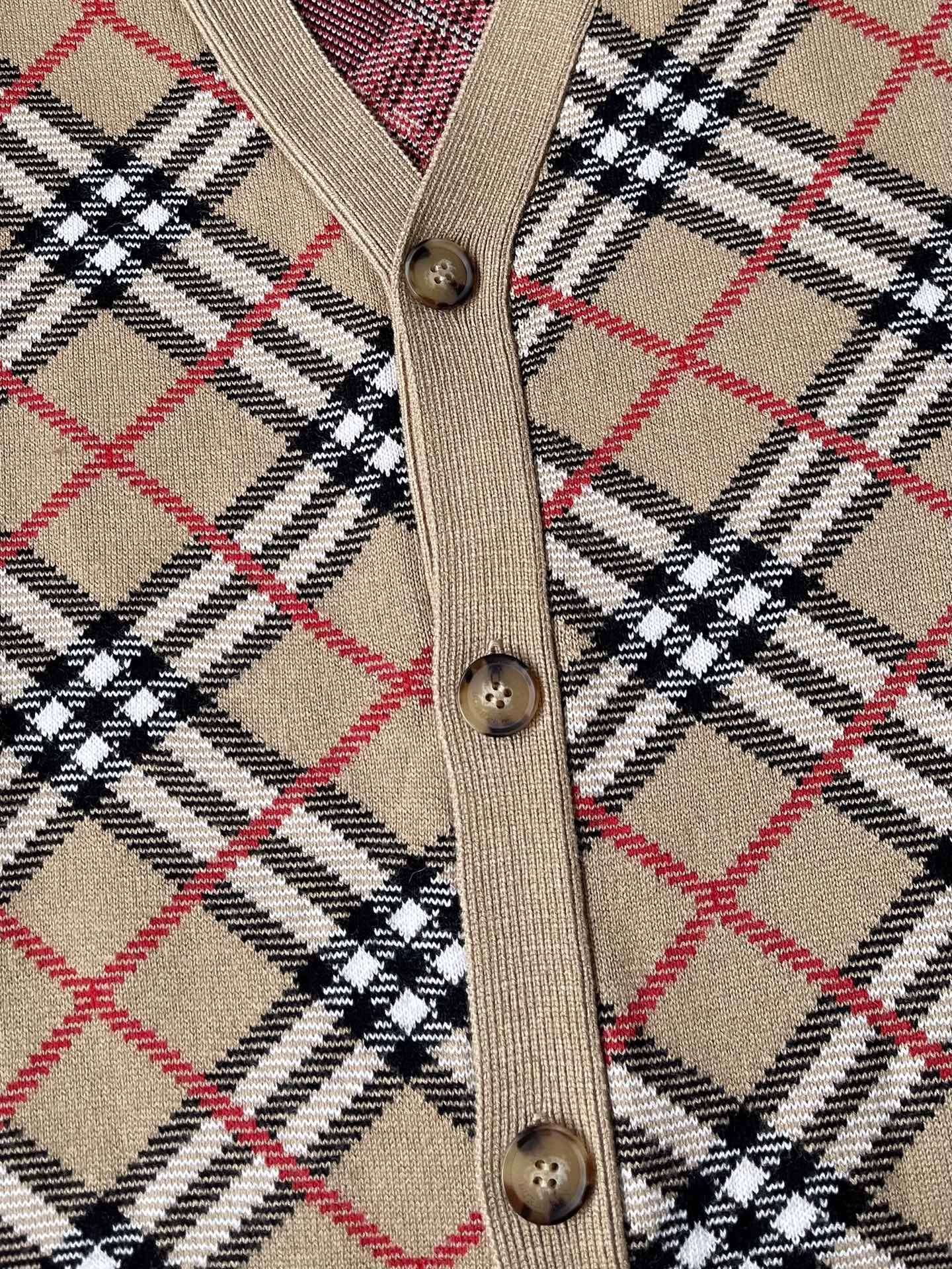 Diagonal-Check V-Neck Cardigan — product photograph