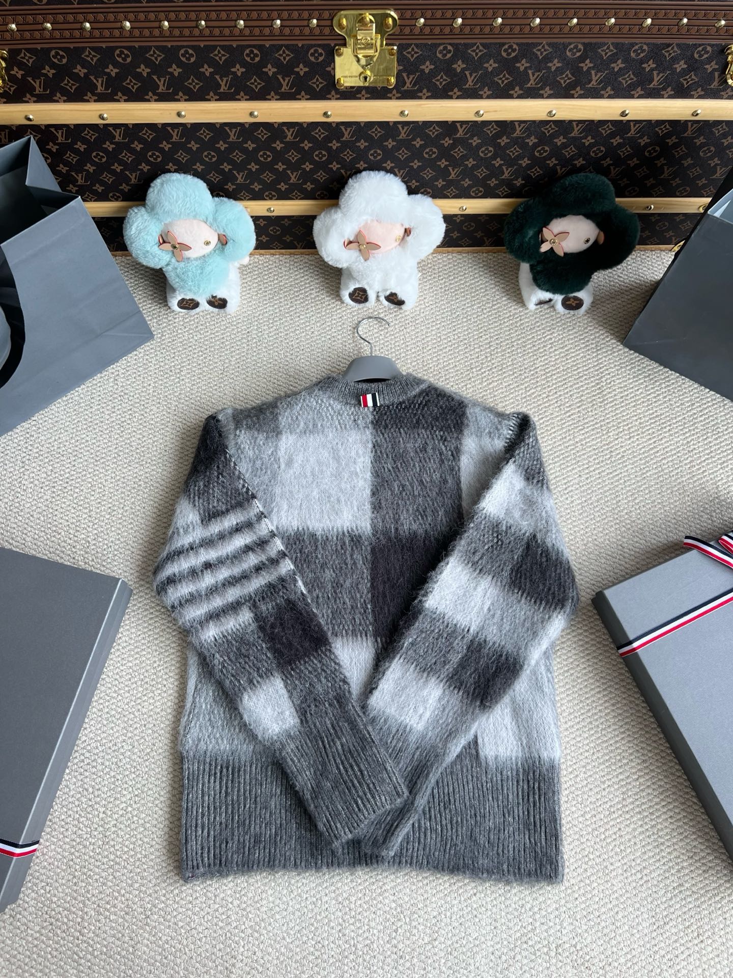 Brushed Check Crewneck Cardigan — product photograph