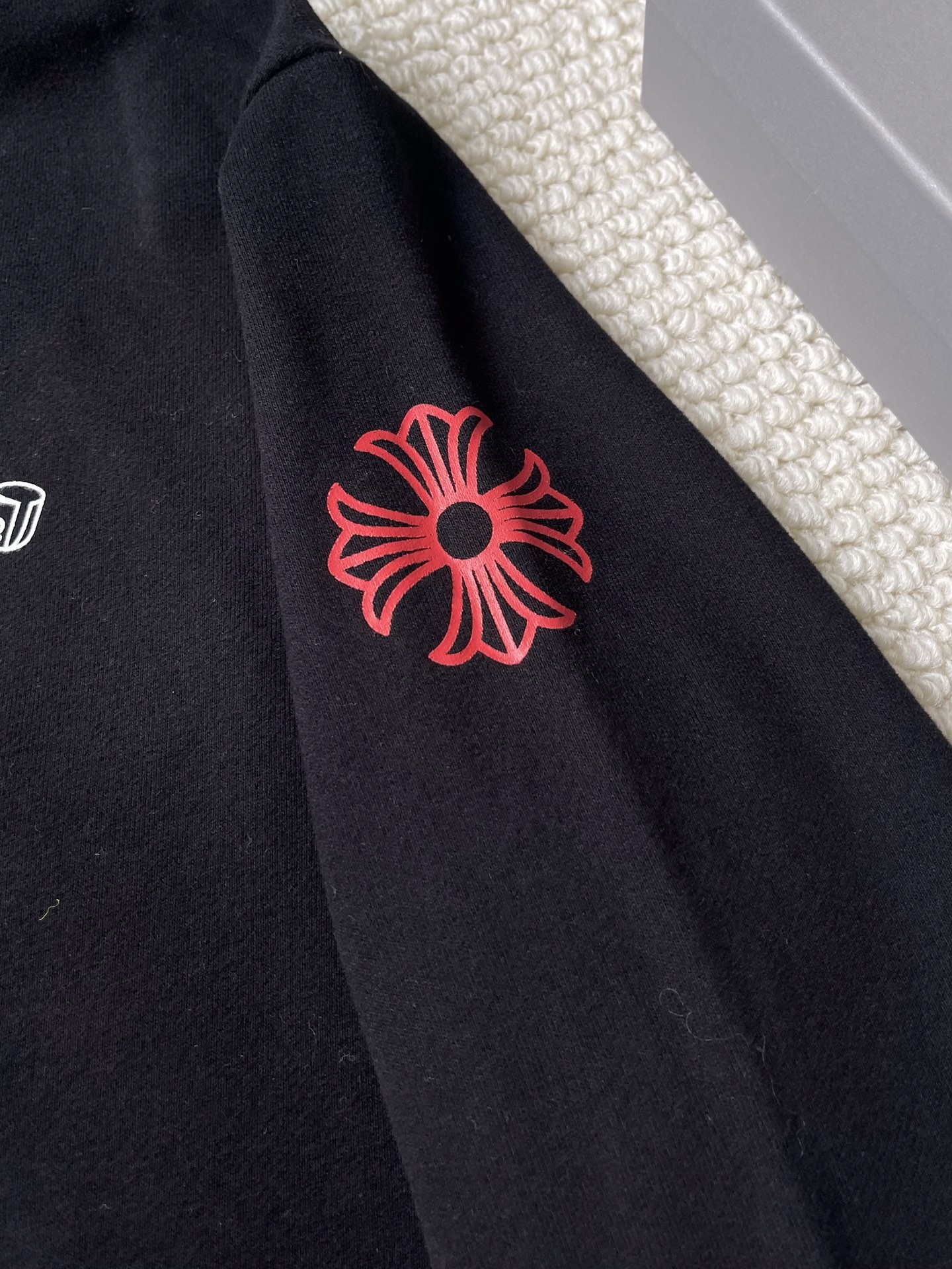 Floral-Sleeve Logo Zip-Up Hoodie — product photograph
