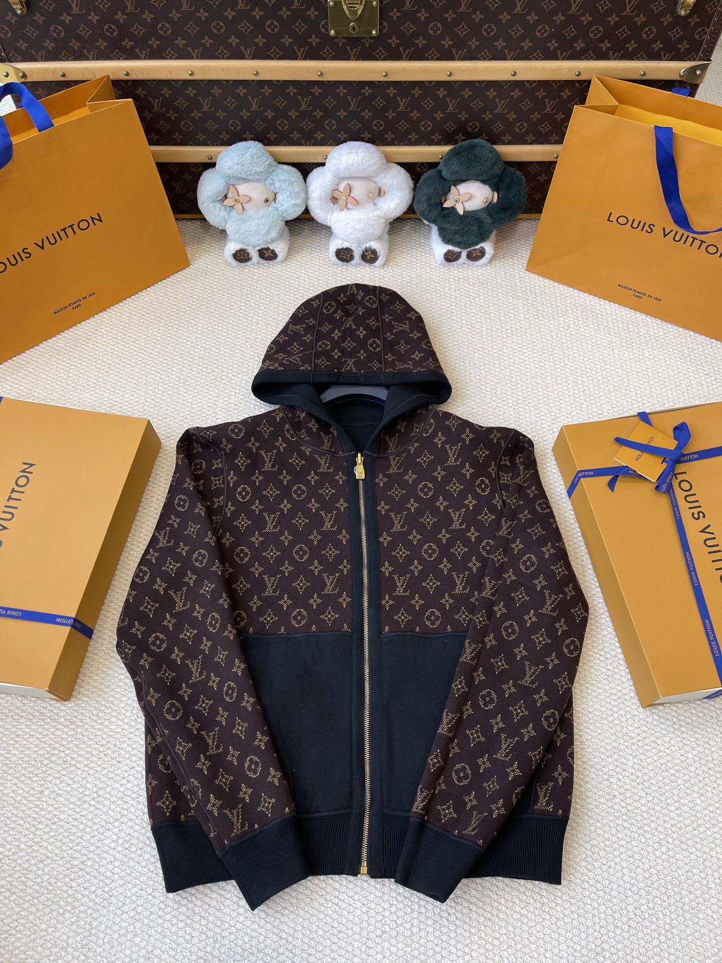 Brown Monogram-Lined Zip Hoodie — product photograph