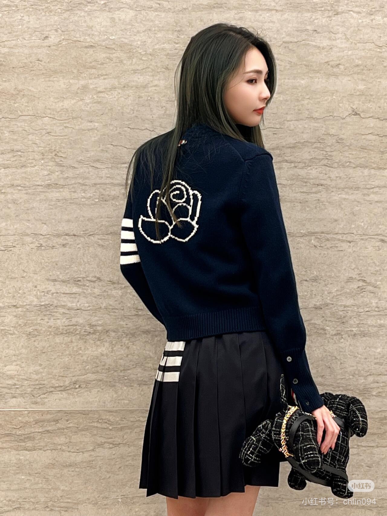 Bear-Back Four-Bar Crewneck Cardigan — product photograph