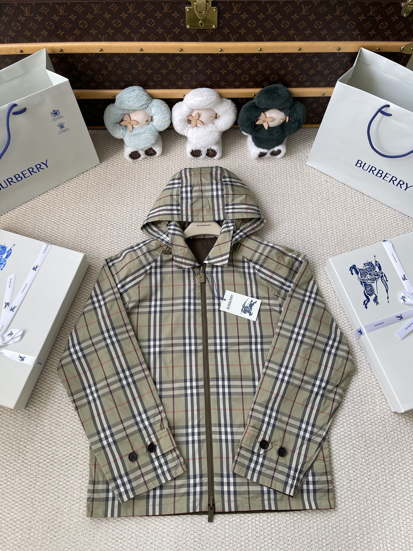Button-Cuff Check Hooded Jacket — product photograph