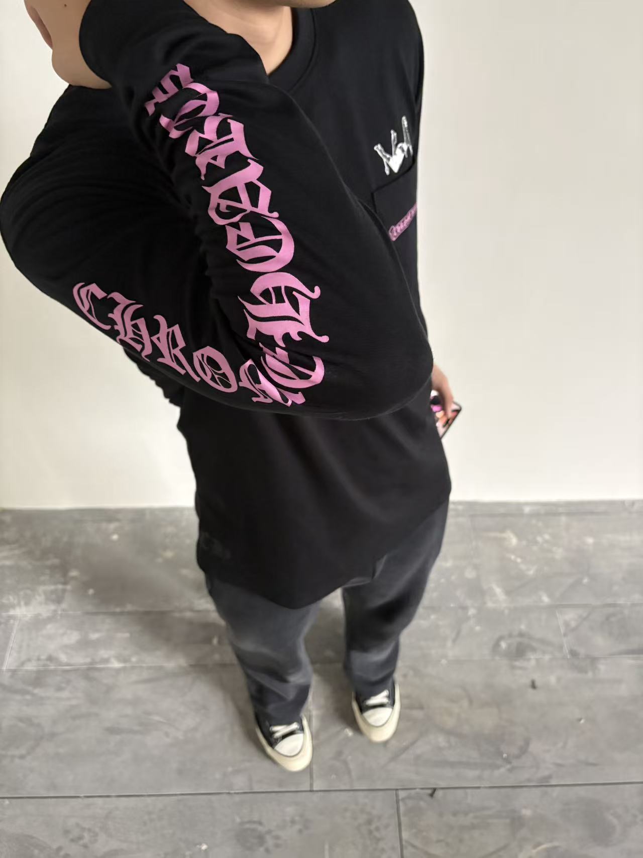 Floral-Back Graphic Long-Sleeve Top — product photograph