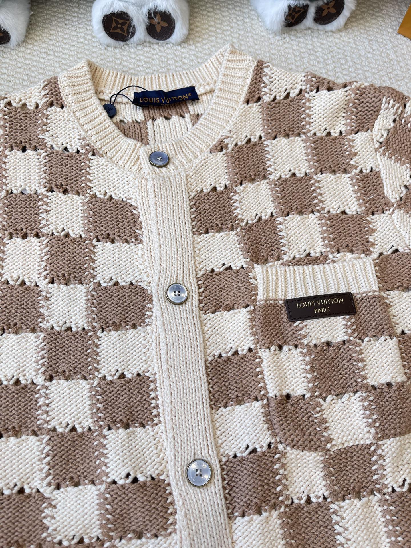 Textured Checkerboard Cardigan — product photograph