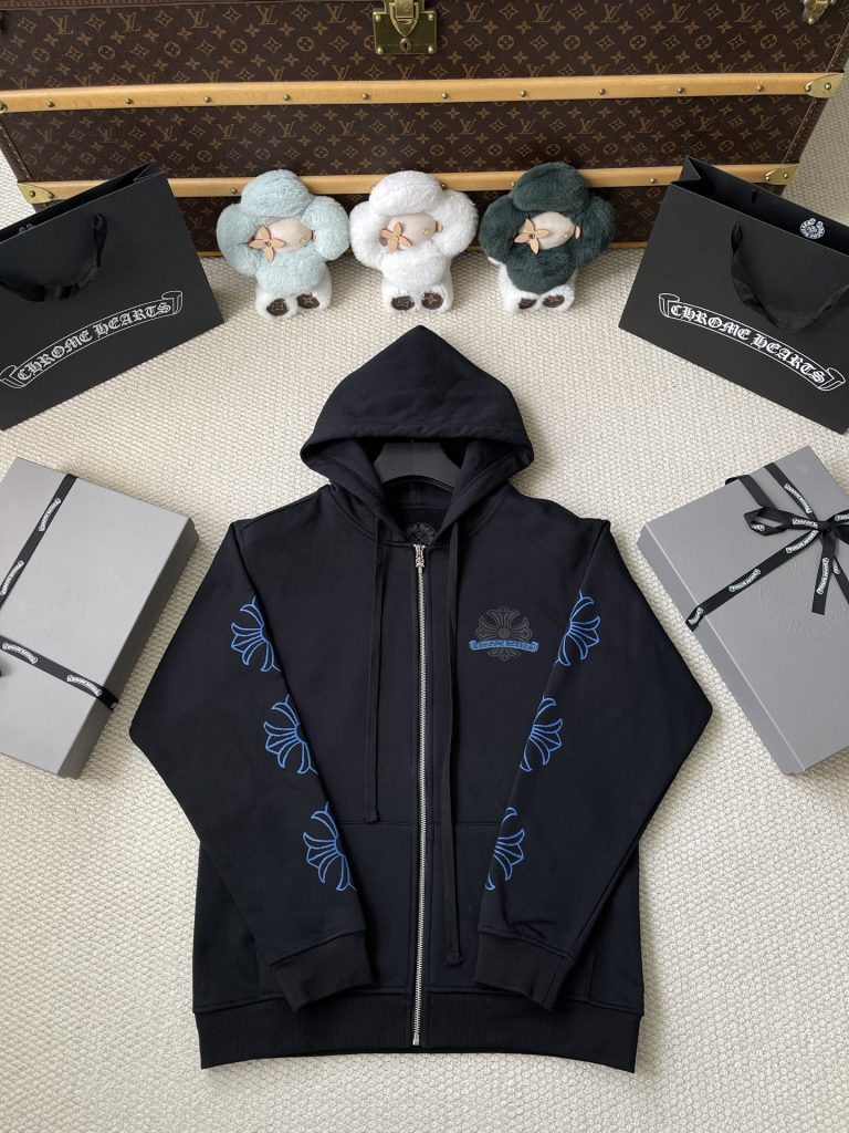 Blue-Floral Zip Hoodie — product photograph