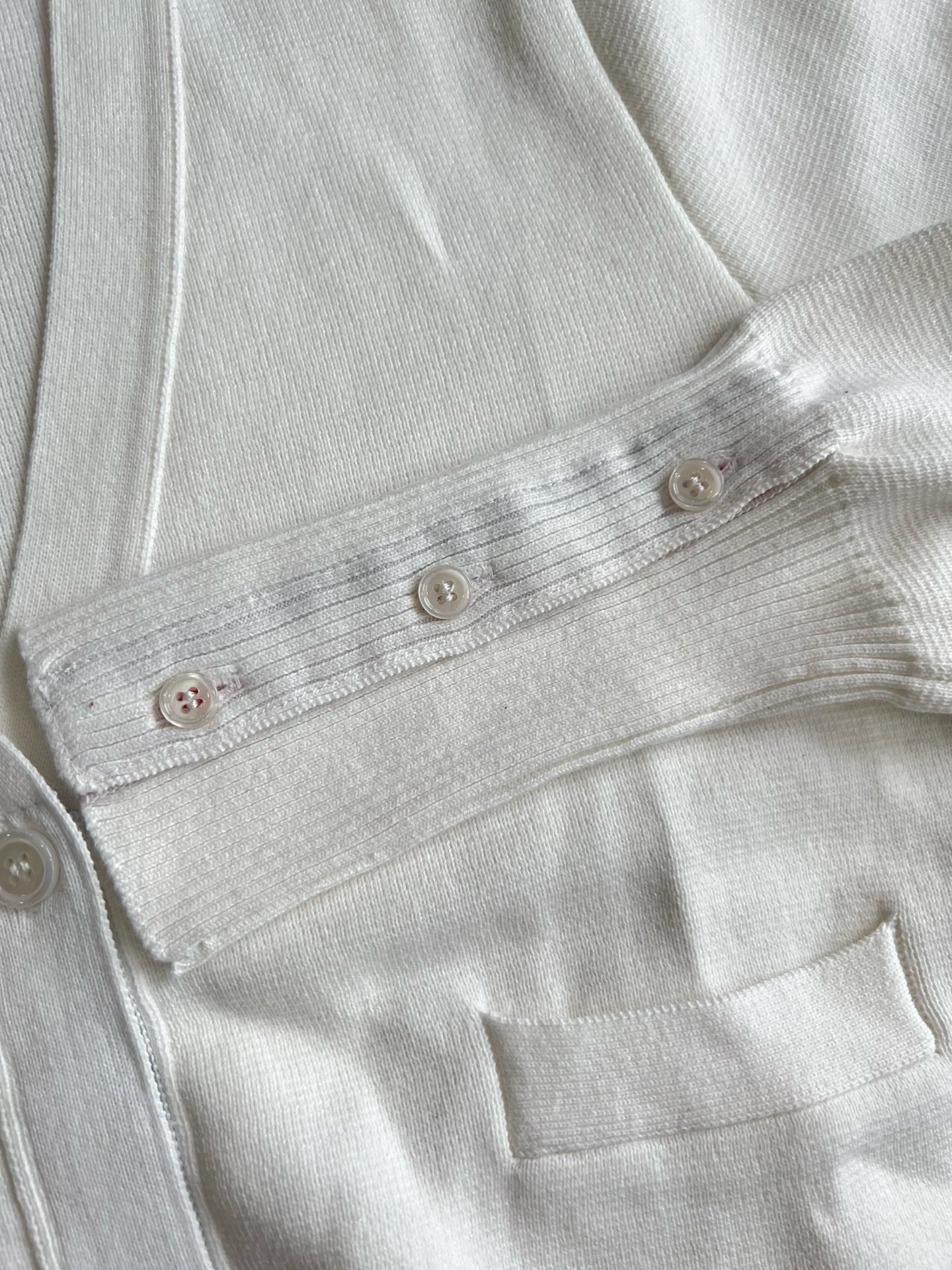 Four-Bar V-Neck Cardigan with Button Cuffs — product photograph