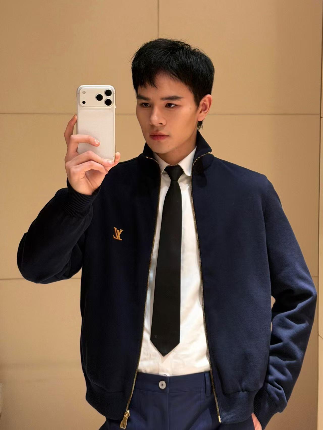 Small-Monogram Stand-Collar Zip Jacket — product photograph