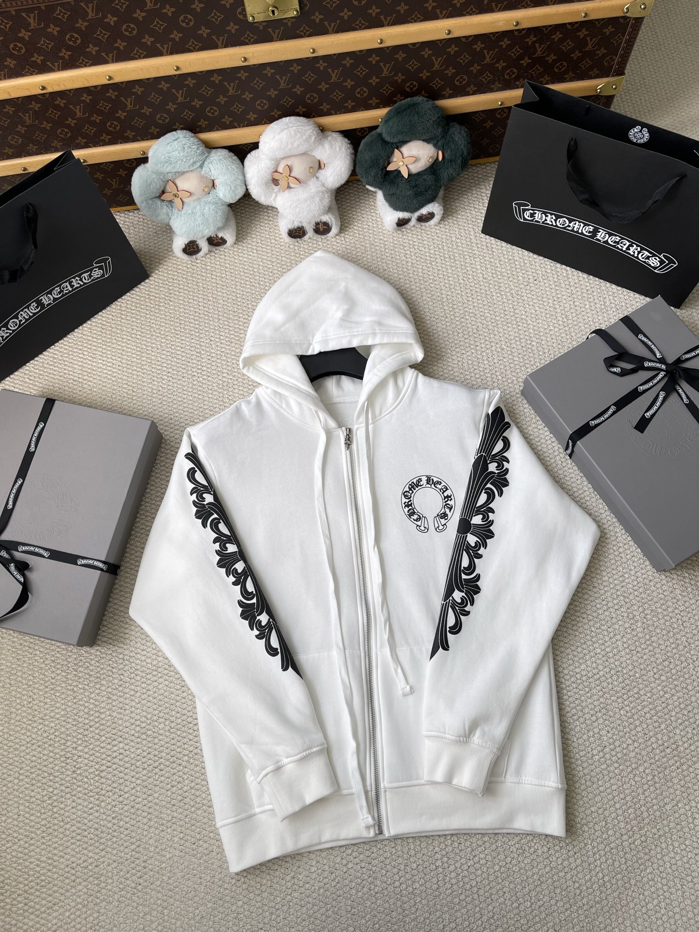 White Horseshoe Zip Hoodie — product photograph
