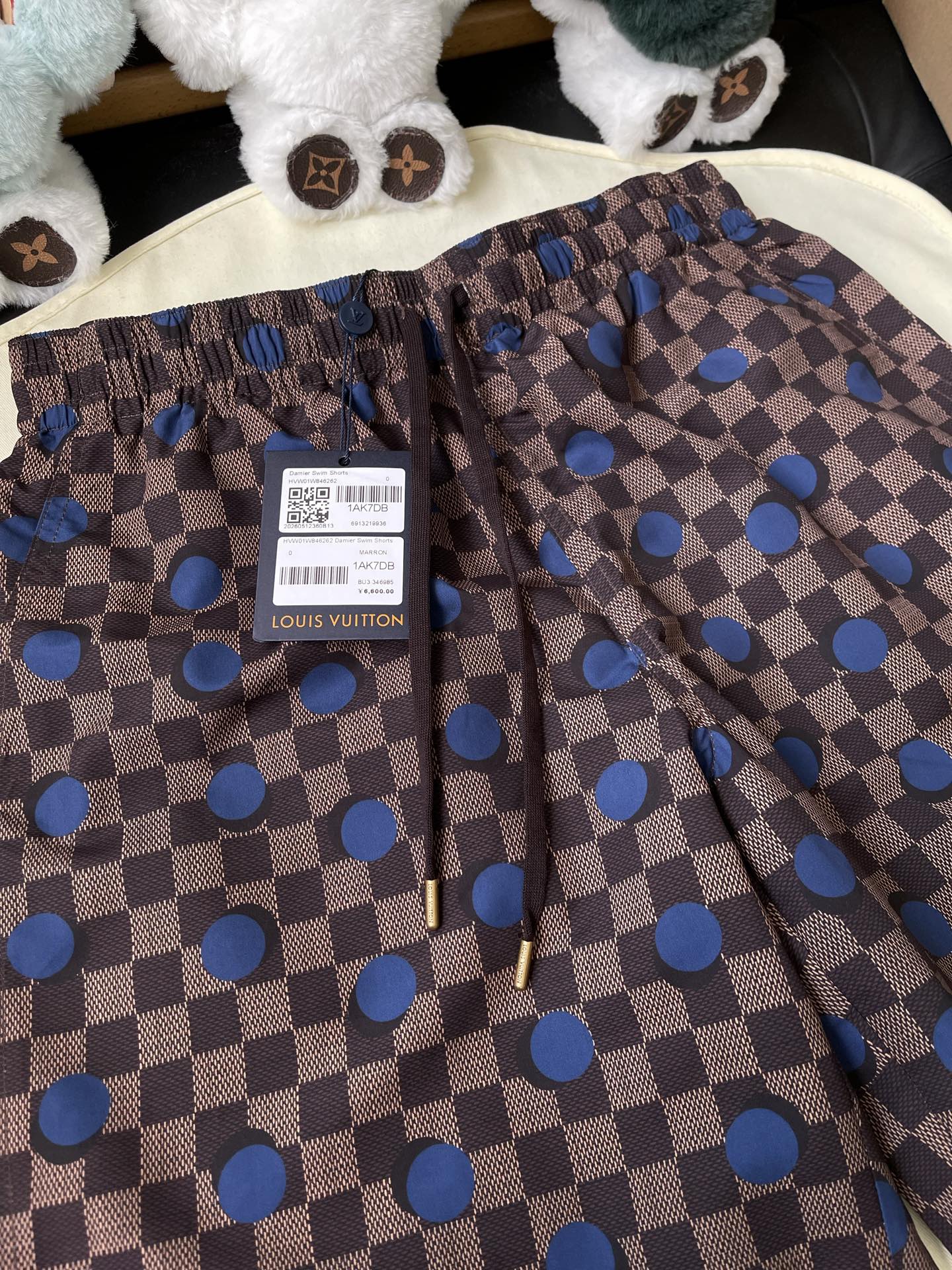 Checker-and-Dot Drawstring Shorts — product photograph