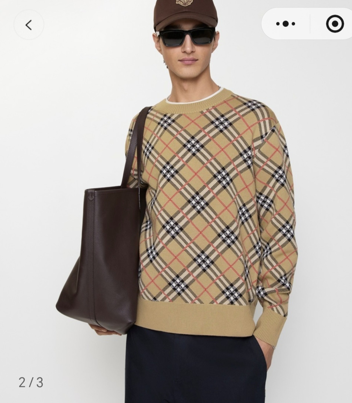 Diagonal-Check Crewneck Sweater — product photograph