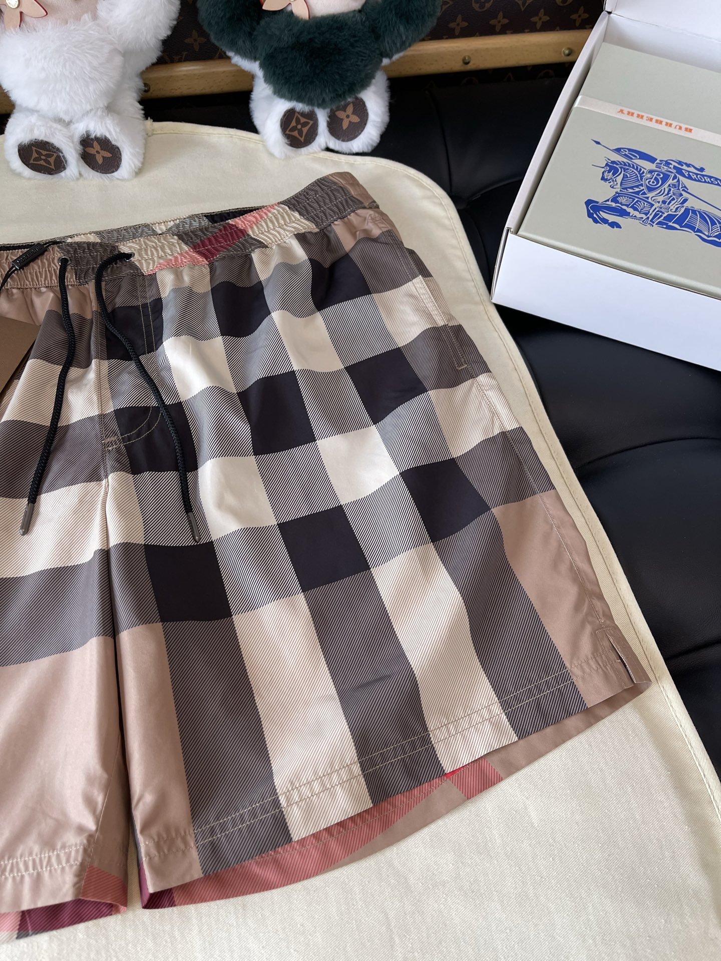 Large-Check Elastic-Waist Shorts — product photograph