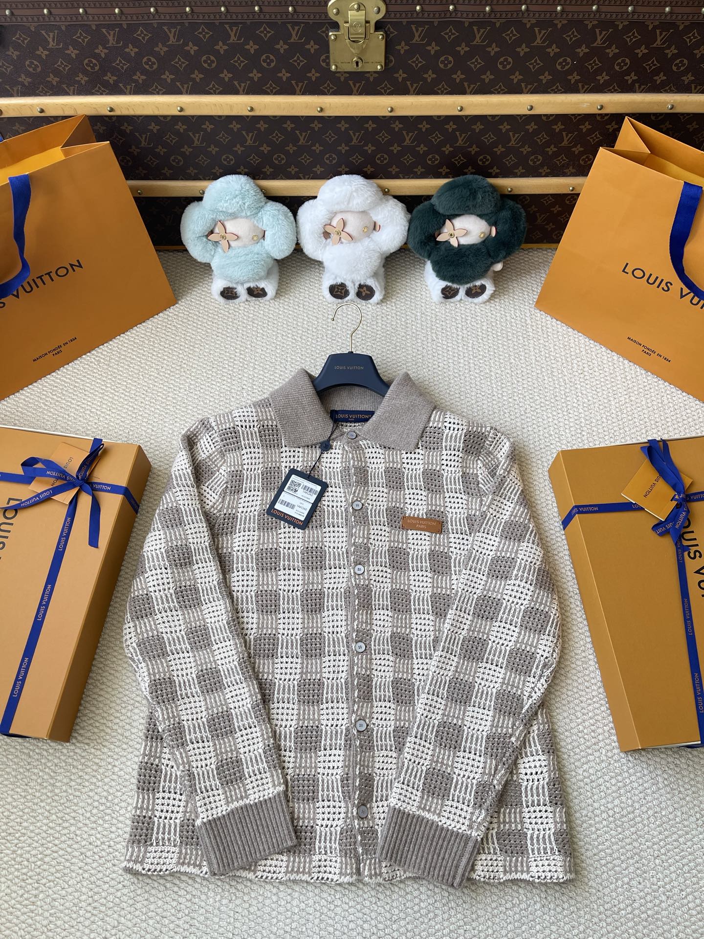 Openwork Check Long-Sleeve Polo — product photograph